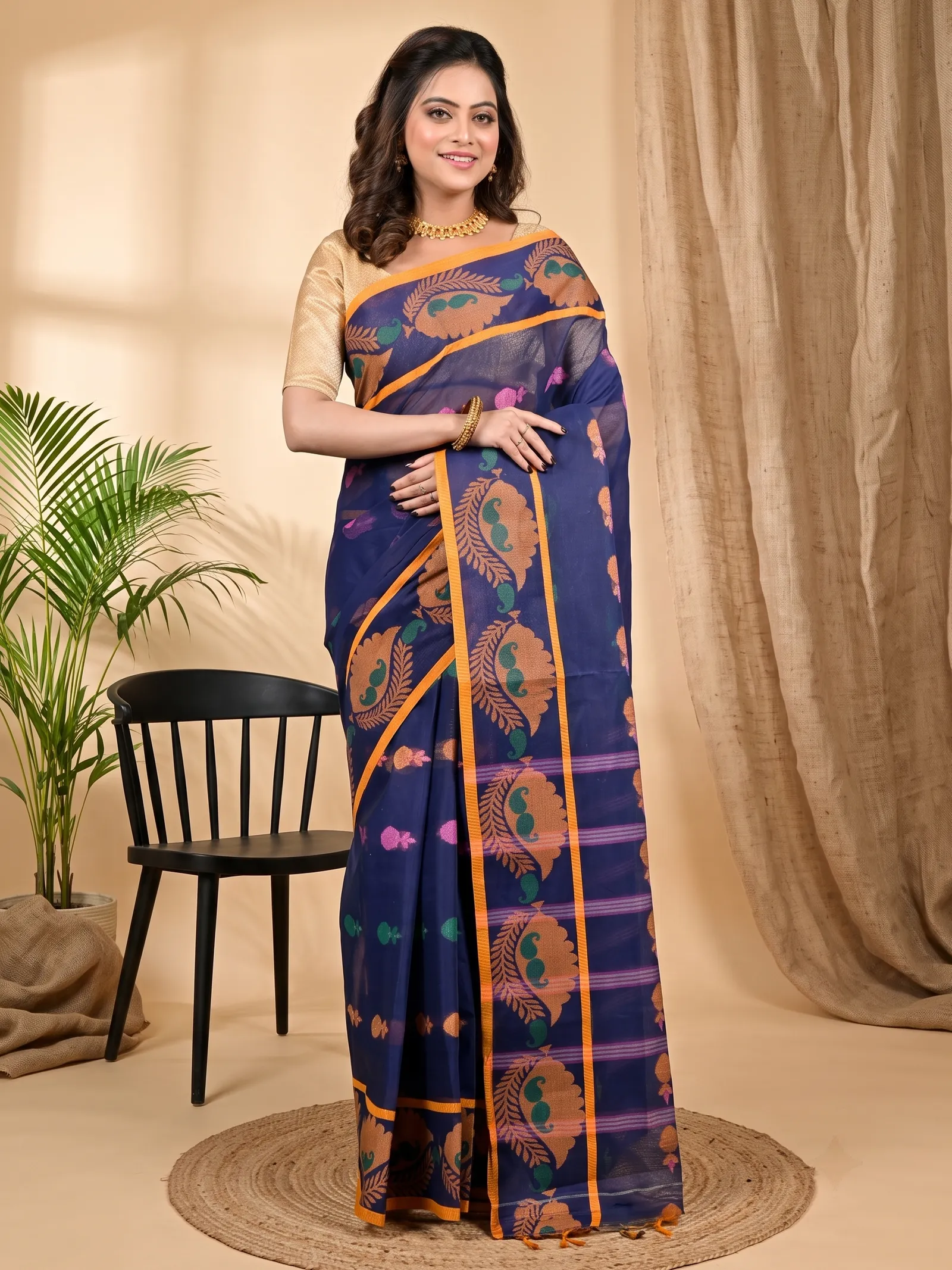 DipDiya Pure Cotton Naby Blue Debui Elegance in Every Weave Tant Sarees