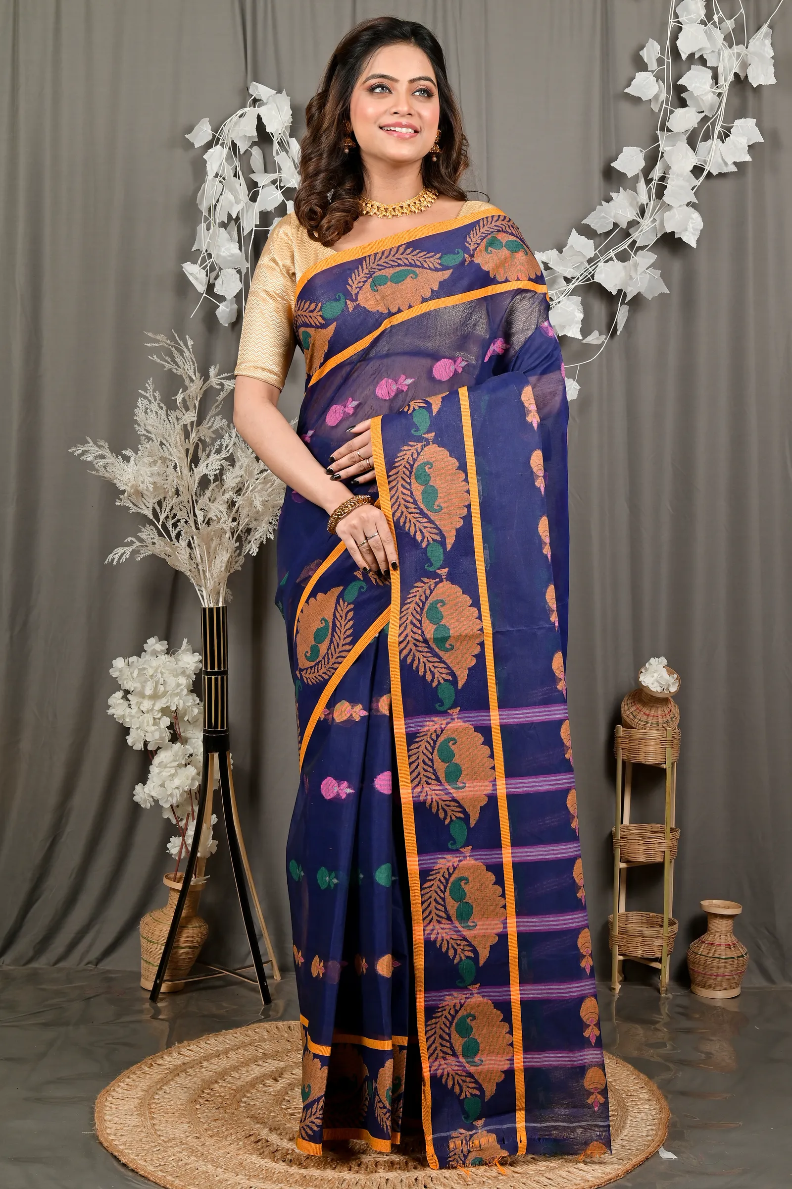 DipDiya Pure Cotton Naby Blue Debui Elegance in Every Weave Tant Sarees