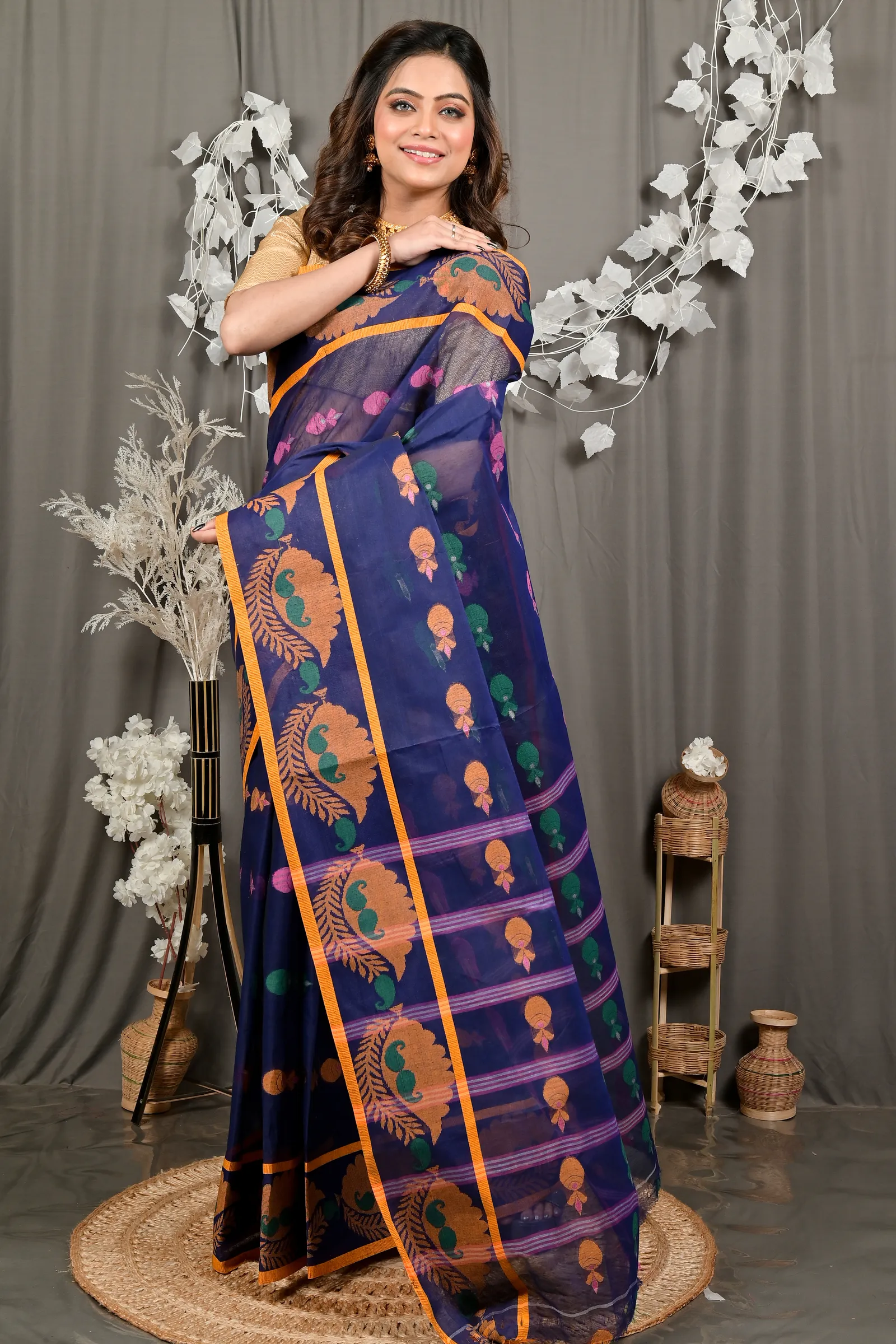 DipDiya Pure Cotton Naby Blue Debui Elegance in Every Weave Tant Sarees