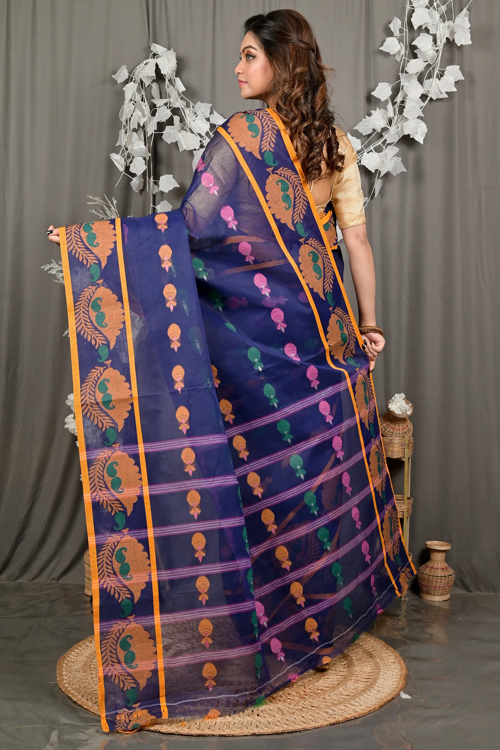 DipDiya Pure Cotton Naby Blue Debui Elegance in Every Weave Tant Sarees
