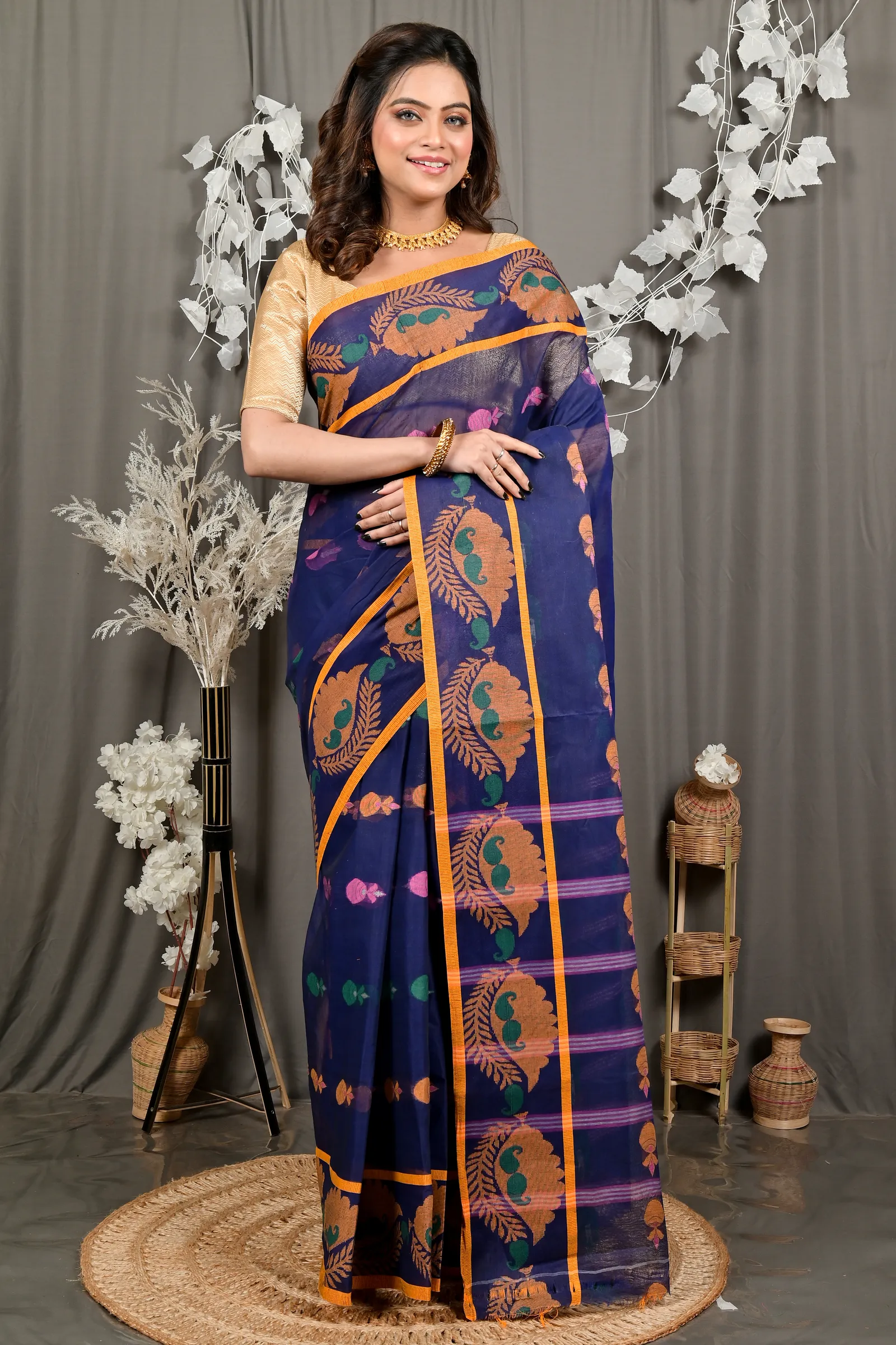 DipDiya Pure Cotton Naby Blue Debui Elegance in Every Weave Tant Sarees