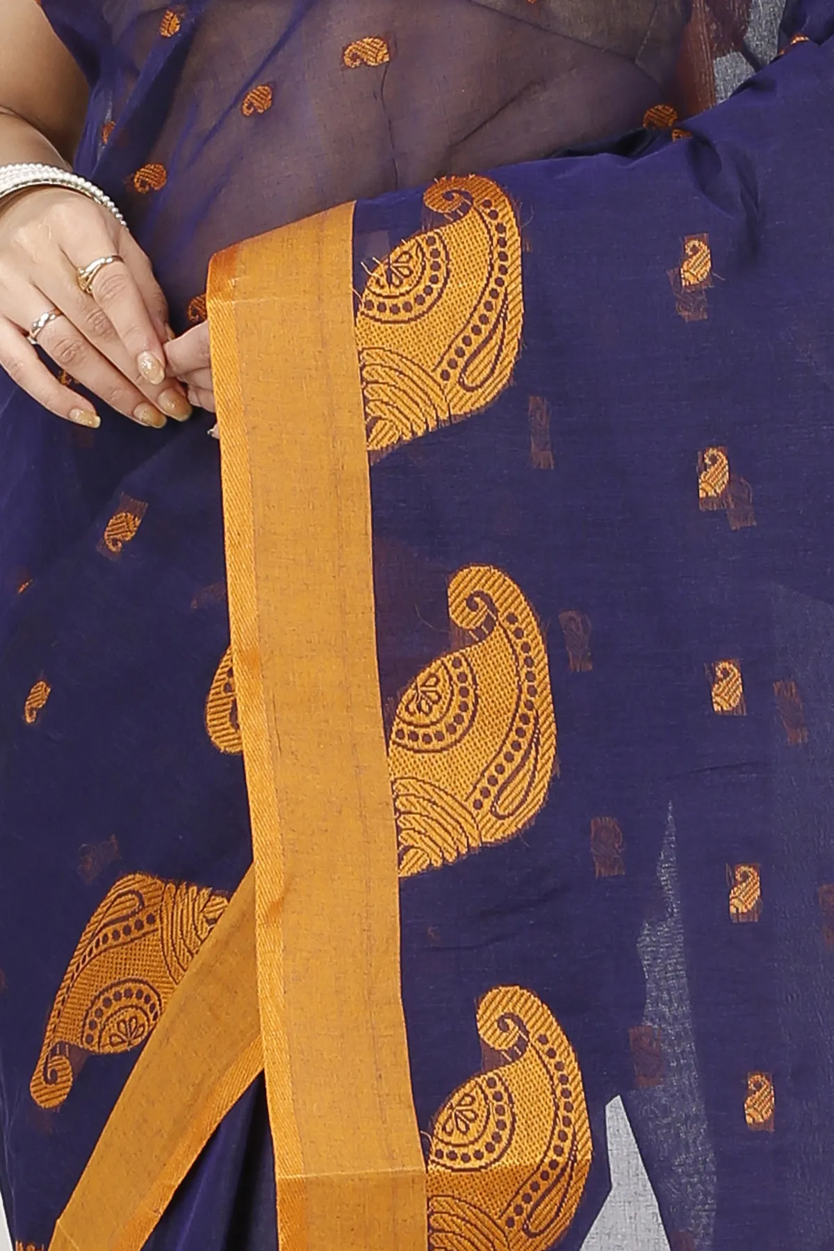 DipDiya Pure Cotton Naby Blue Epto Shonko Handcrafted Elegance Tant Sarees
