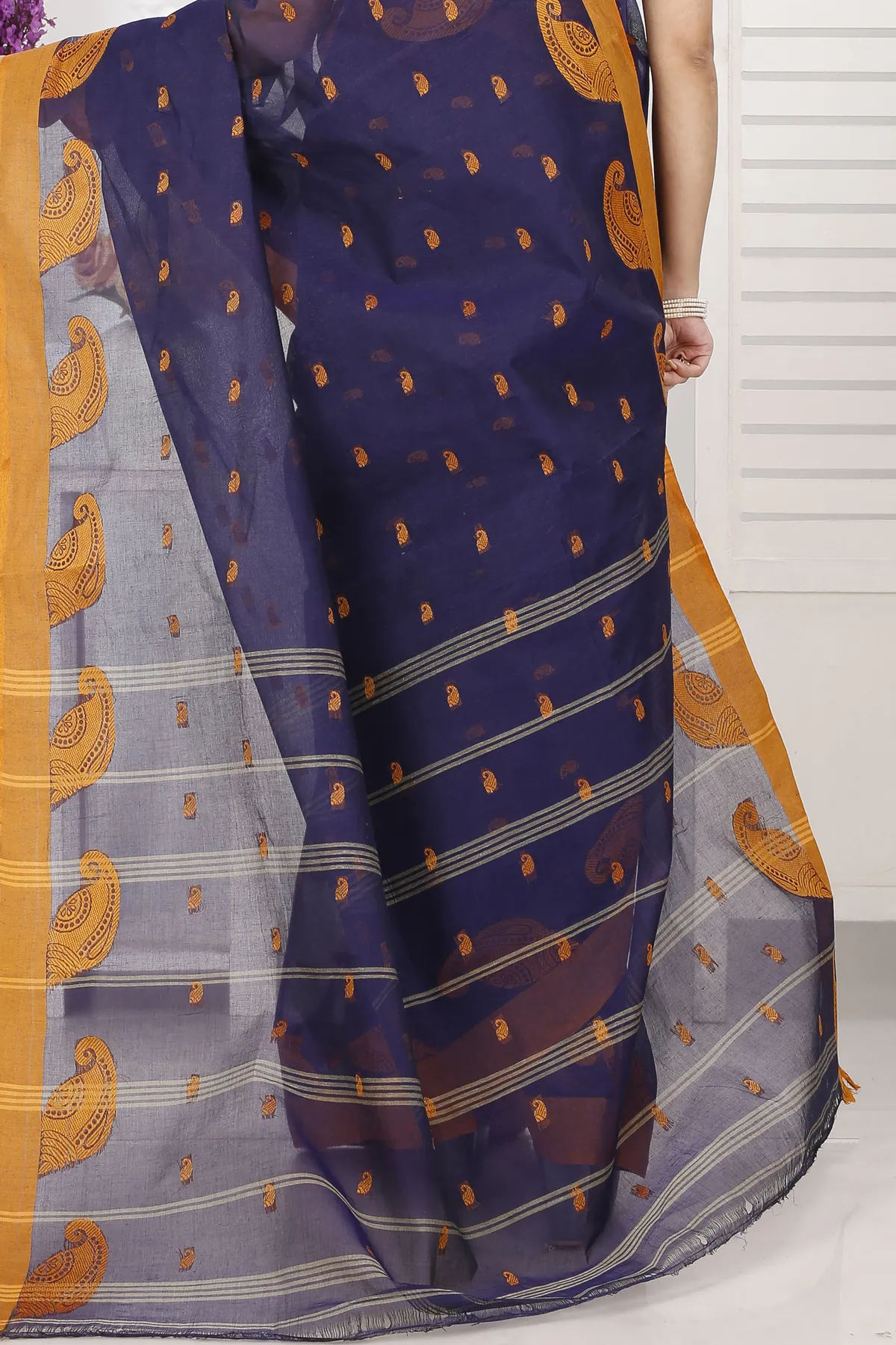 DipDiya Pure Cotton Naby Blue Epto Shonko Handcrafted Elegance Tant Sarees