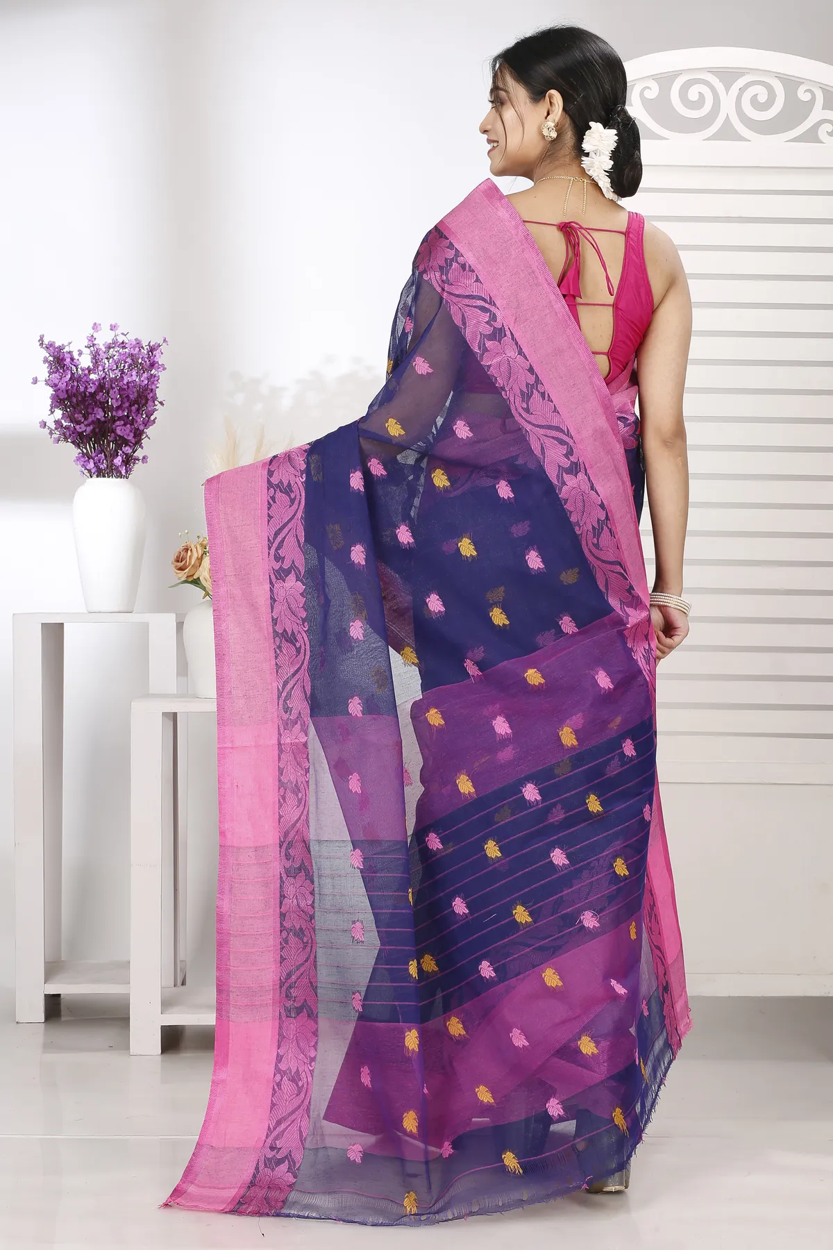 DipDiya Pure Cotton Naby Blue Guti Heritage You Can Wear Tant Sarees