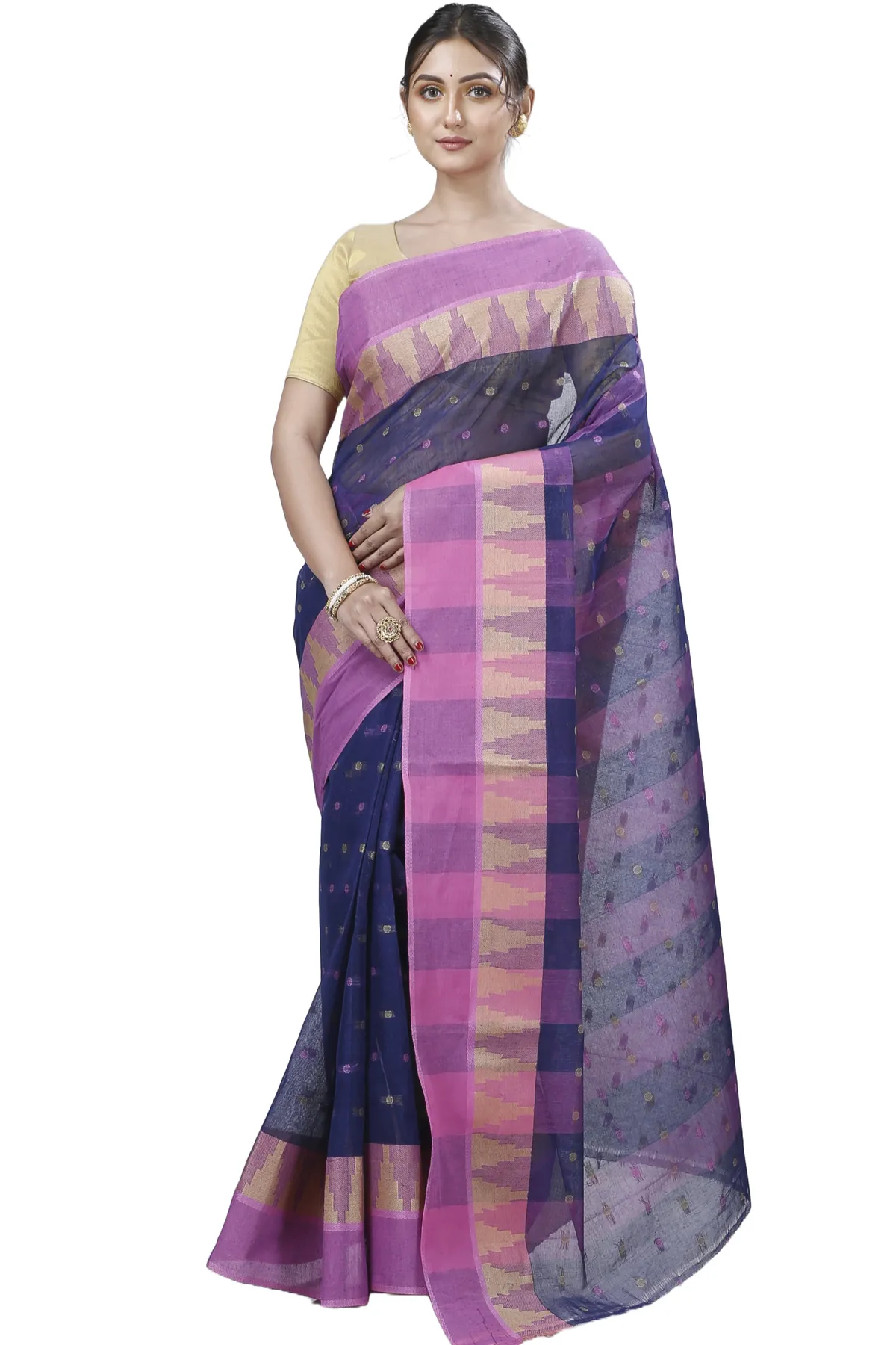 DipDiya Pure Cotton Naby Blue Jamuna Heritage You Can Wear Tant Sarees