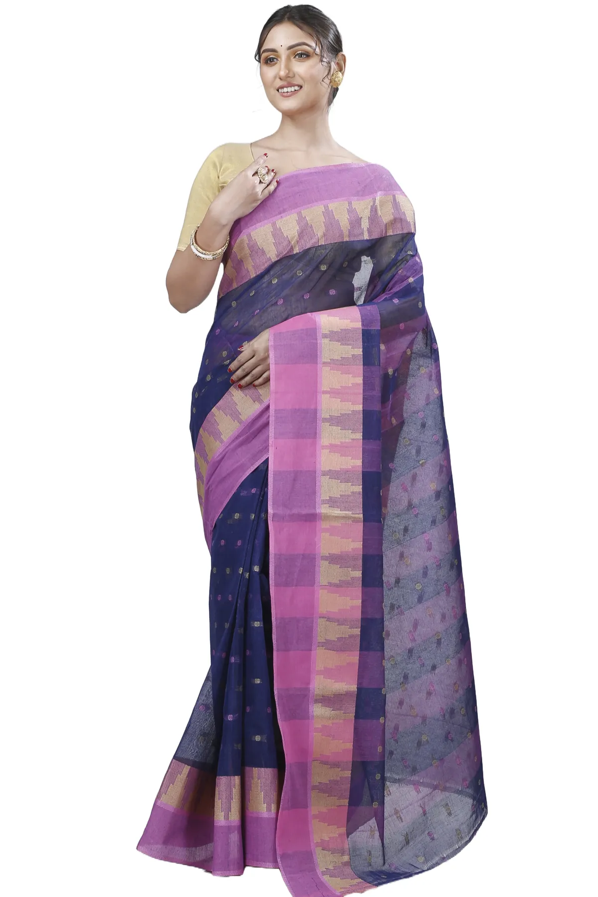 DipDiya Pure Cotton Naby Blue Jamuna Heritage You Can Wear Tant Sarees