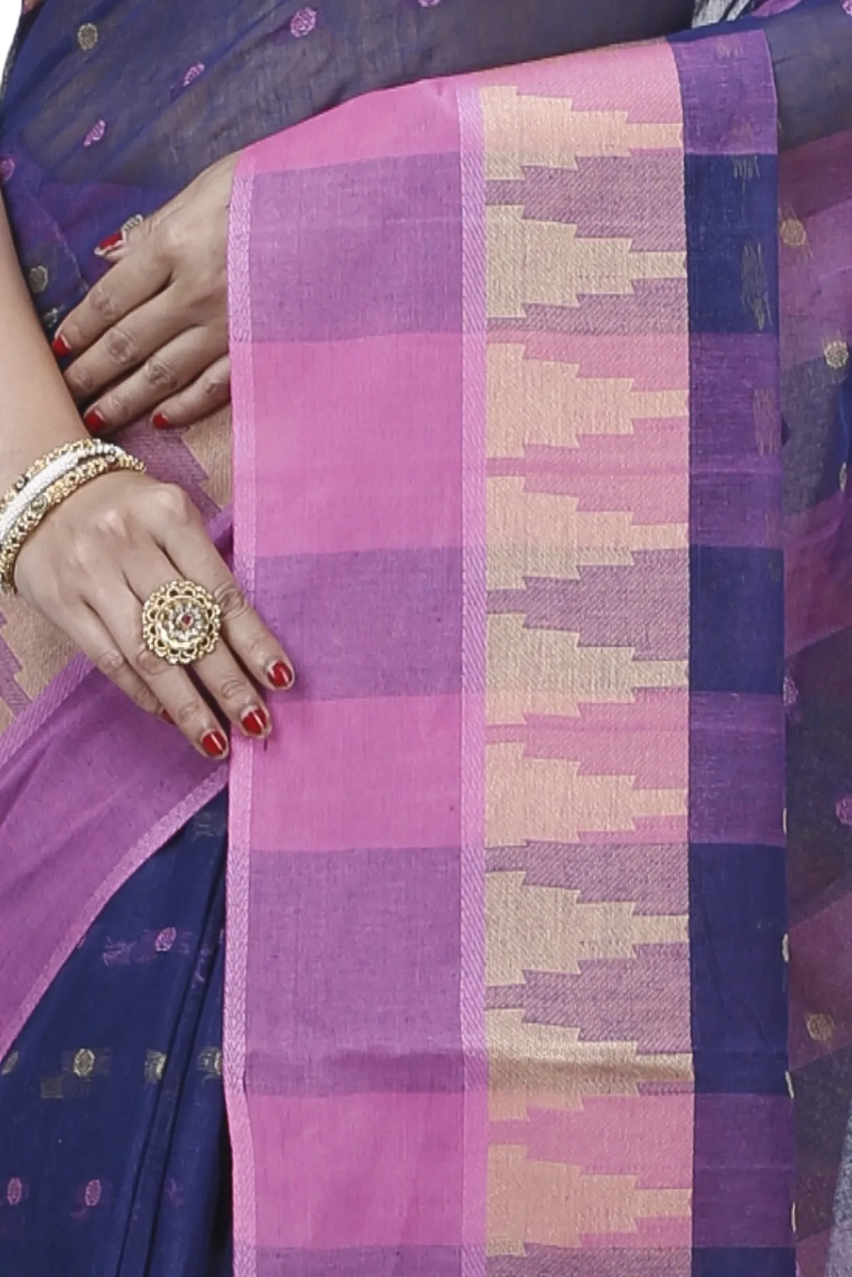 DipDiya Pure Cotton Naby Blue Jamuna Heritage You Can Wear Tant Sarees