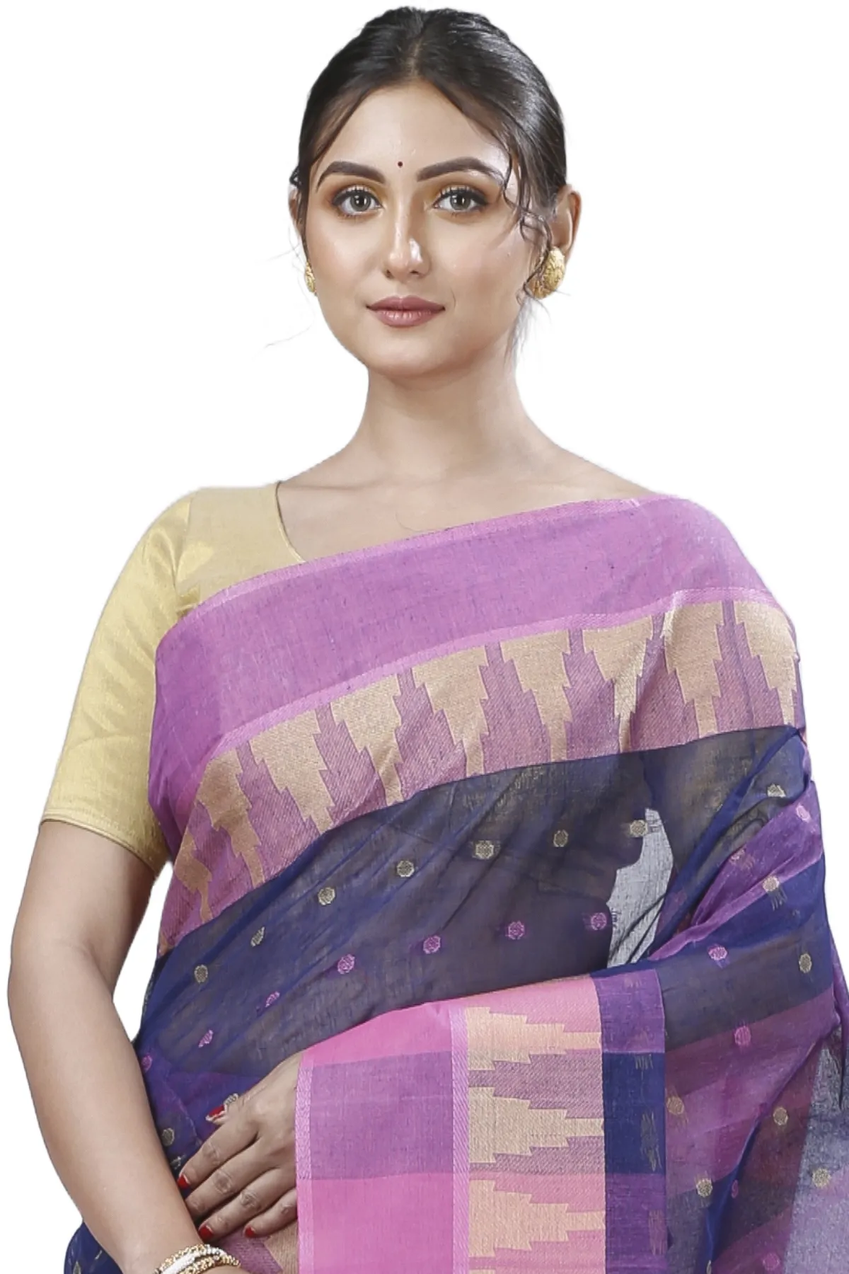 DipDiya Pure Cotton Naby Blue Jamuna Heritage You Can Wear Tant Sarees