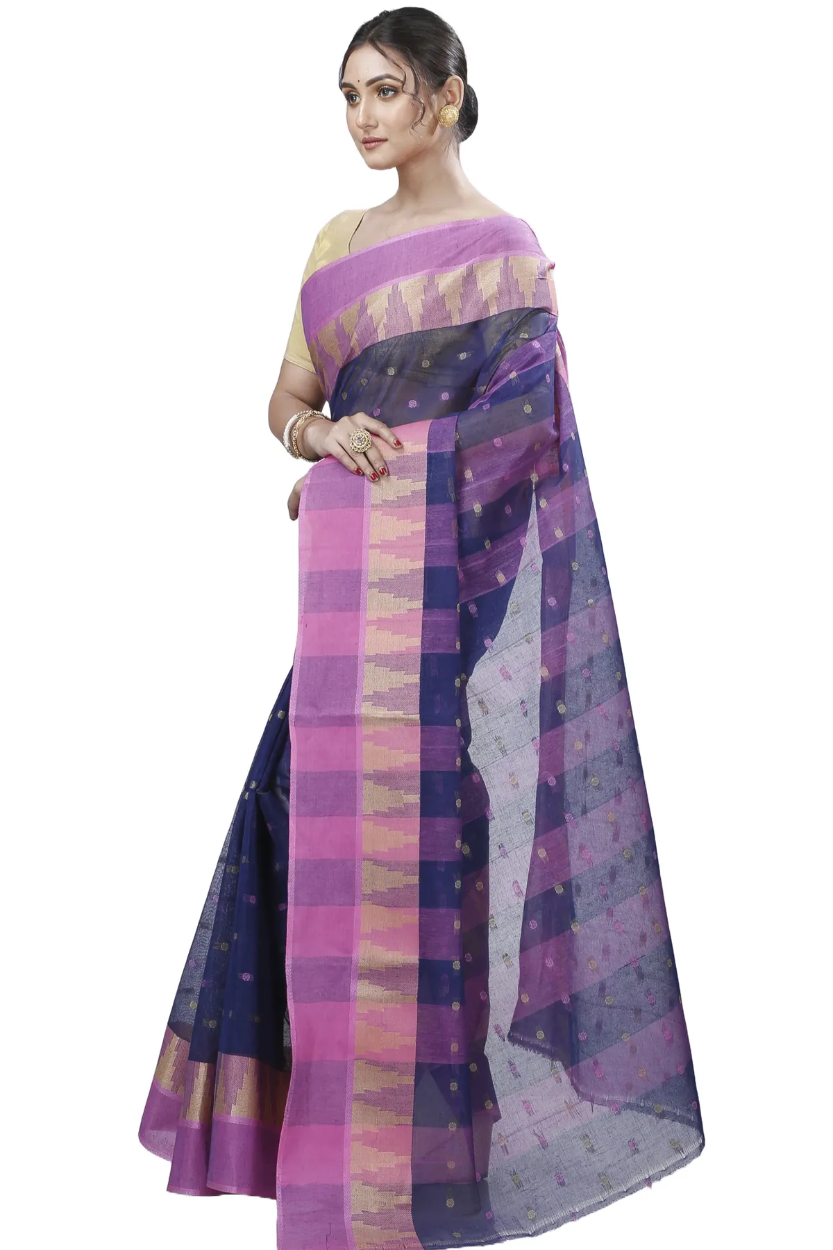 DipDiya Pure Cotton Naby Blue Jamuna Heritage You Can Wear Tant Sarees