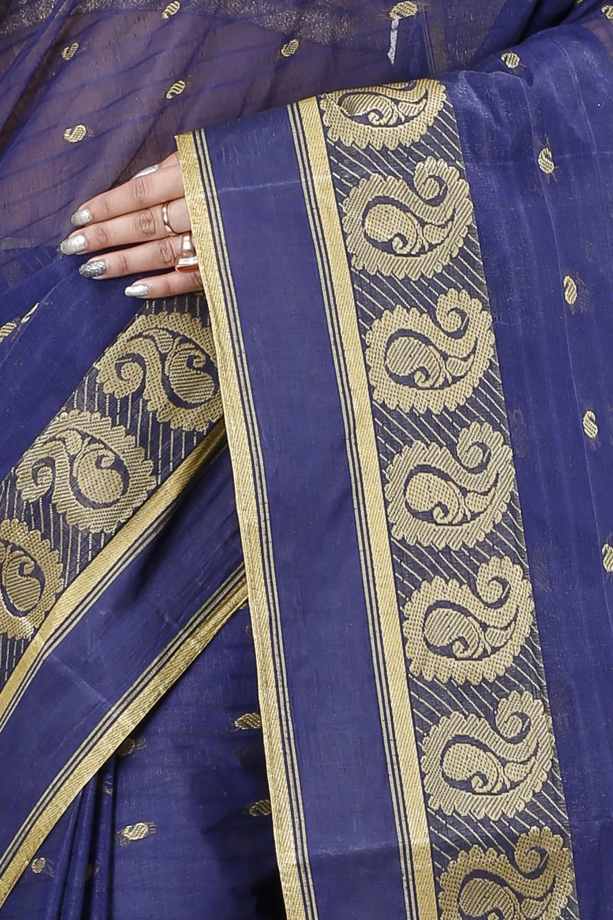 DipDiya Pure Cotton Naby Blue Kolka Guti Heritage Elegance Tant Sarees