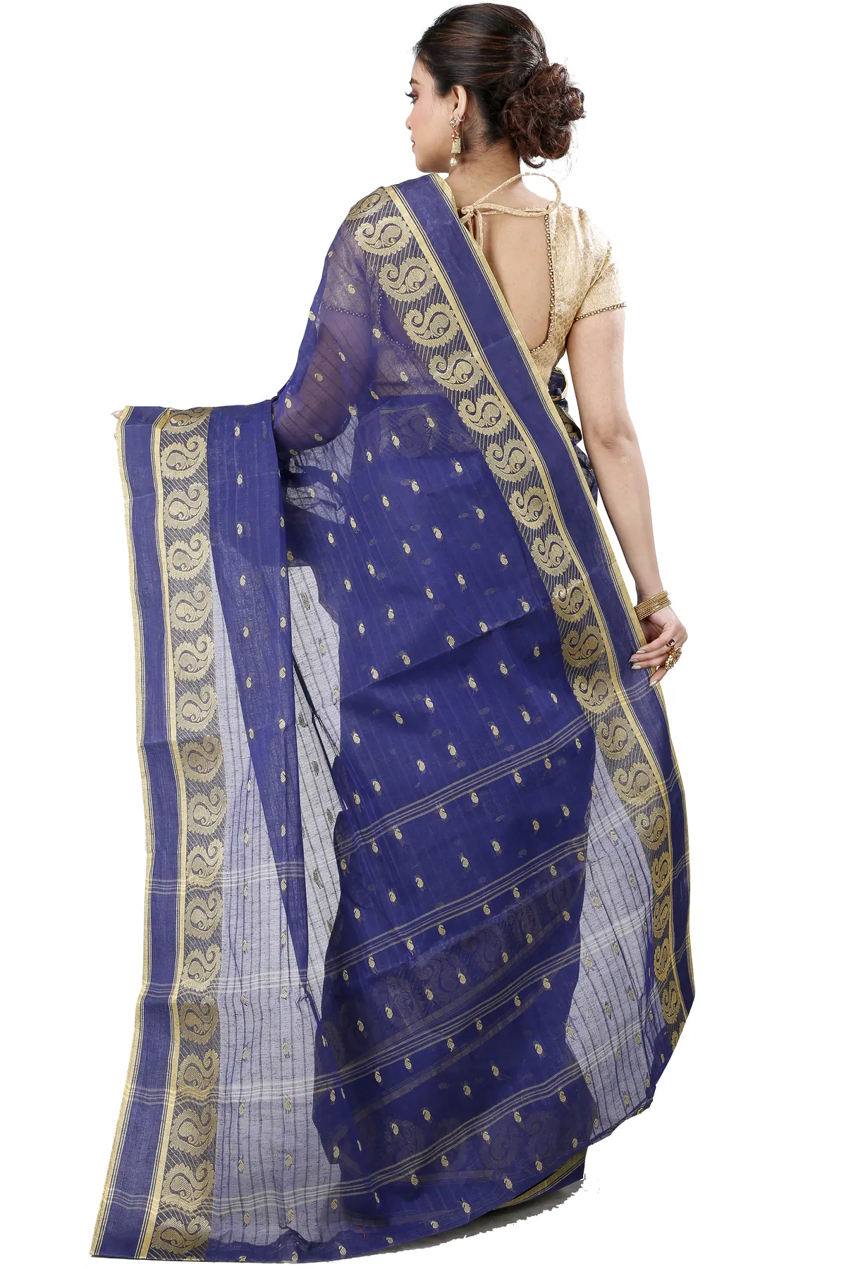 DipDiya Pure Cotton Naby Blue Kolka Guti Heritage Elegance Tant Sarees