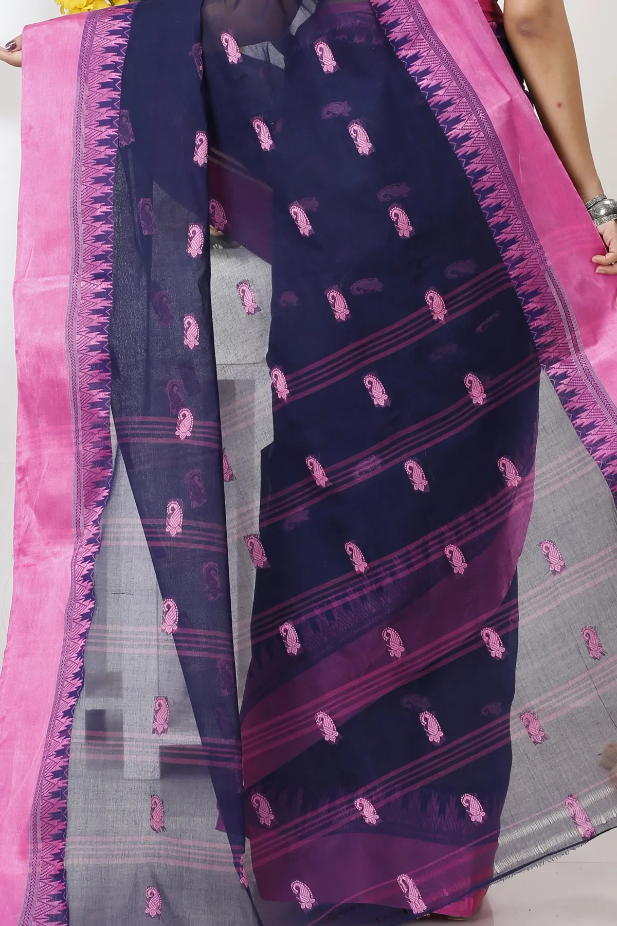 DipDiya Pure Cotton Naby Blue Lagan Essence of Bengal Tant Sarees