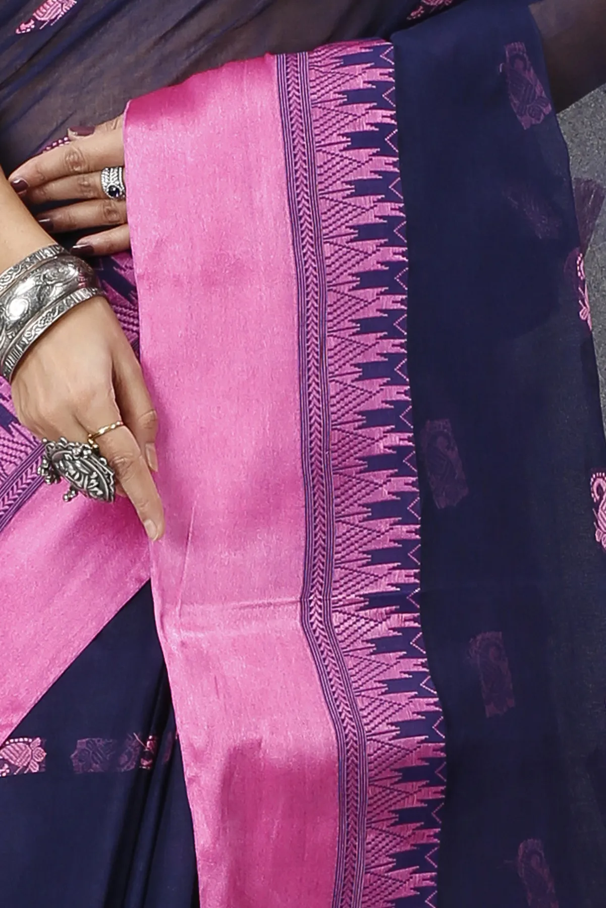 DipDiya Pure Cotton Naby Blue Lagan Essence of Bengal Tant Sarees