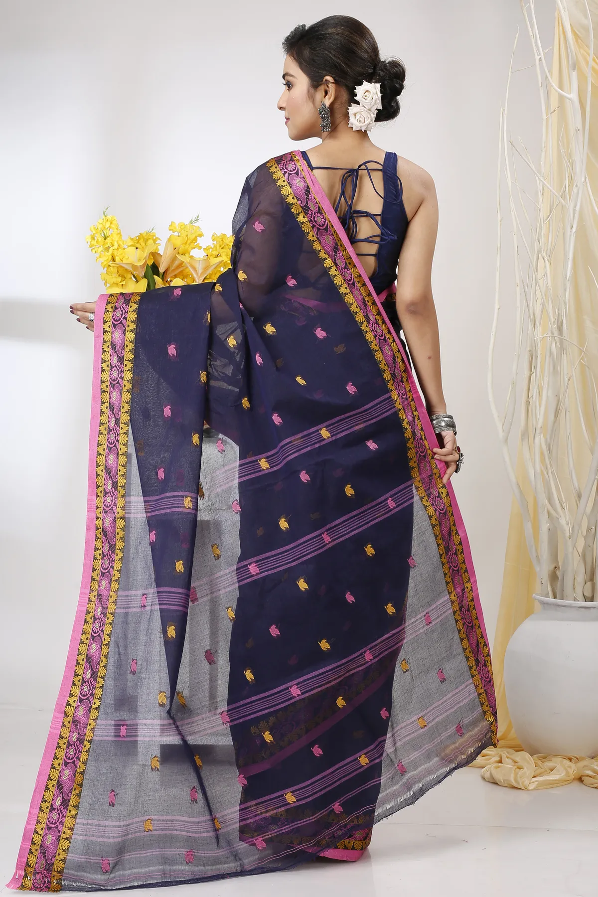 DipDiya Pure Cotton Naby Blue Leron Stories of Bengal Tant Sarees