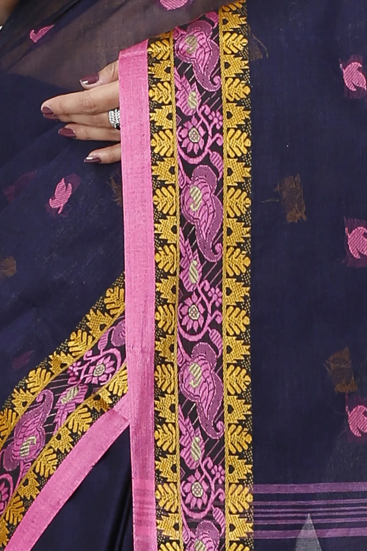 DipDiya Pure Cotton Naby Blue Leron Stories of Bengal Tant Sarees