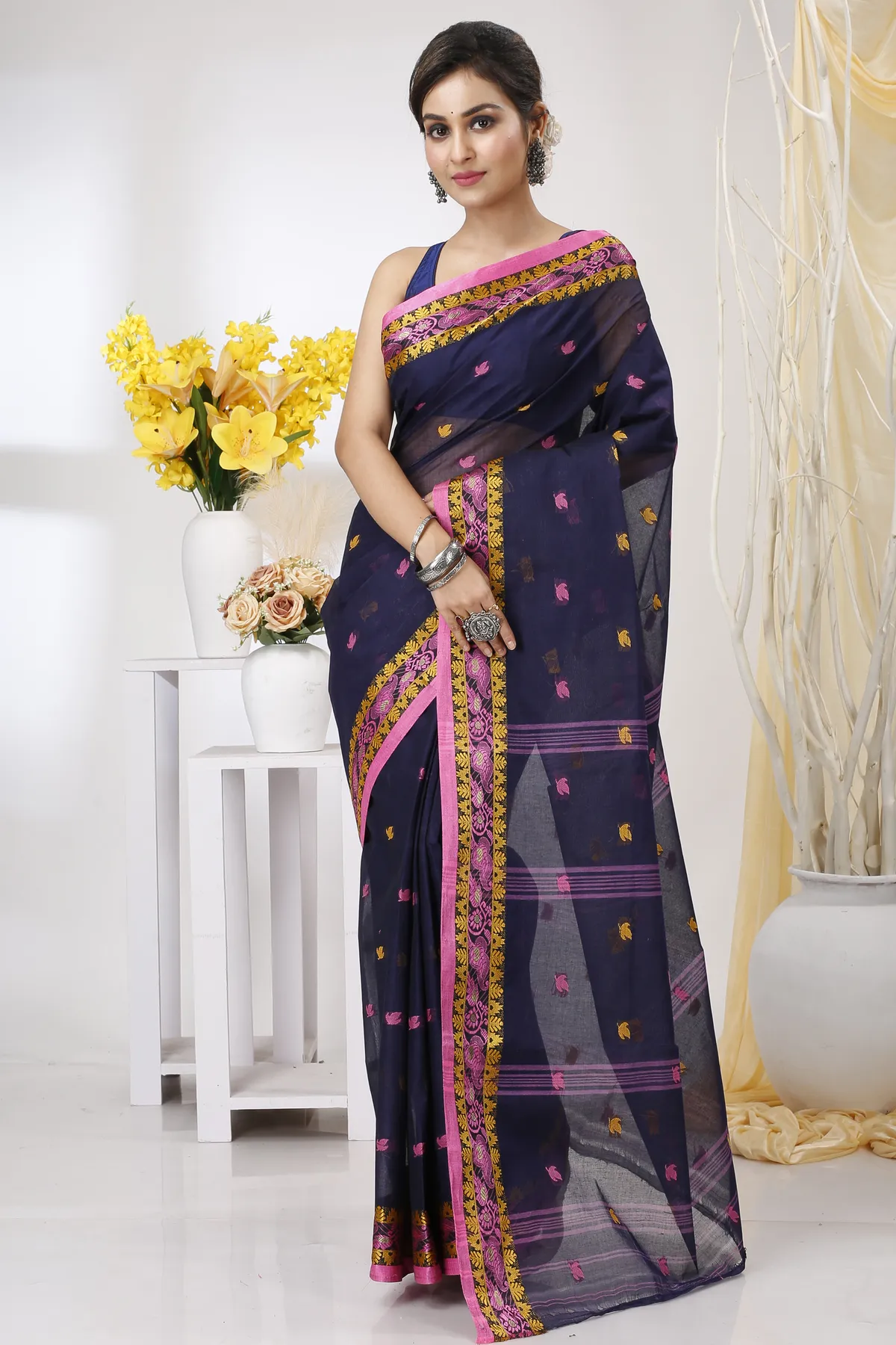 DipDiya Pure Cotton Naby Blue Leron Stories of Bengal Tant Sarees
