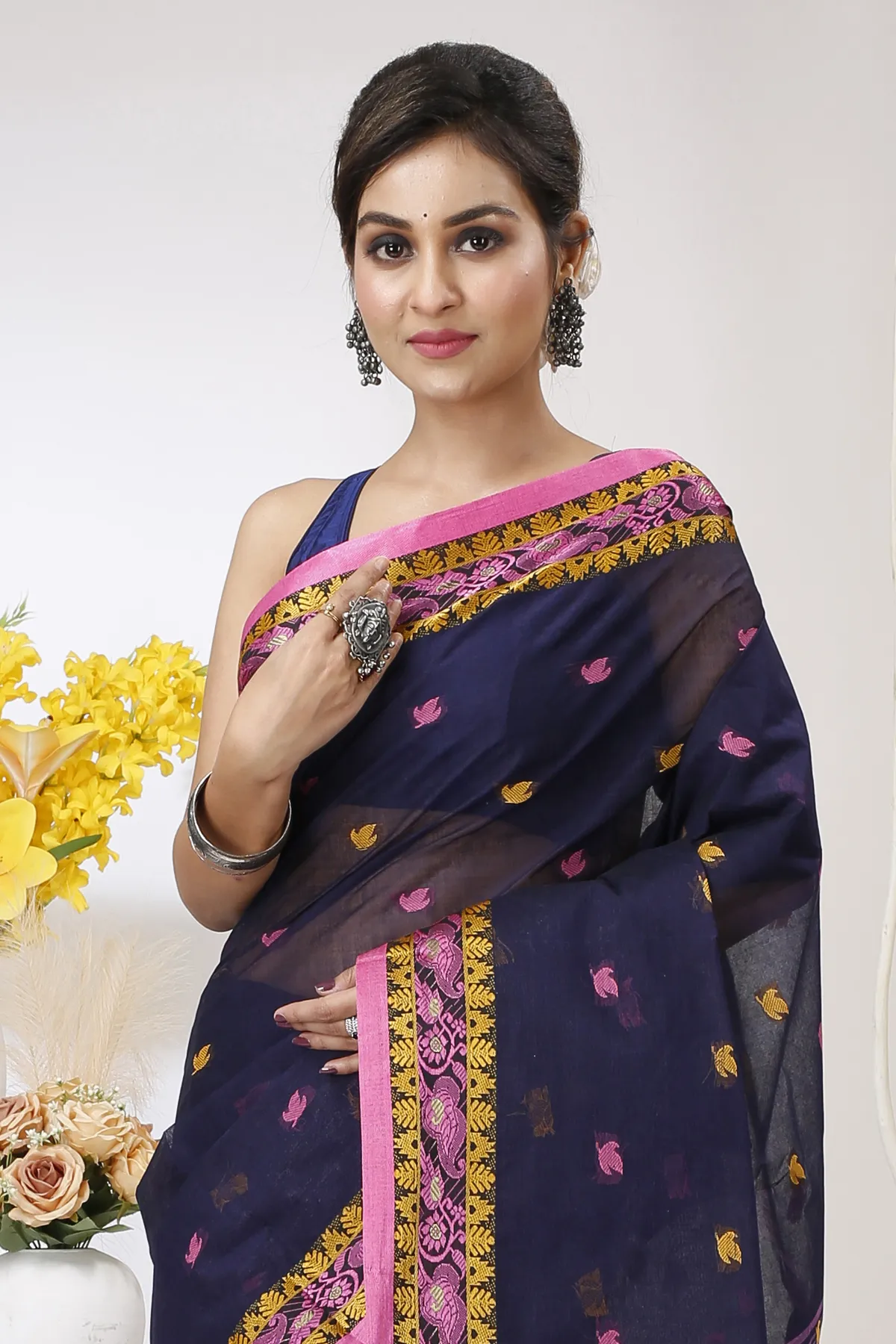 DipDiya Pure Cotton Naby Blue Leron Stories of Bengal Tant Sarees