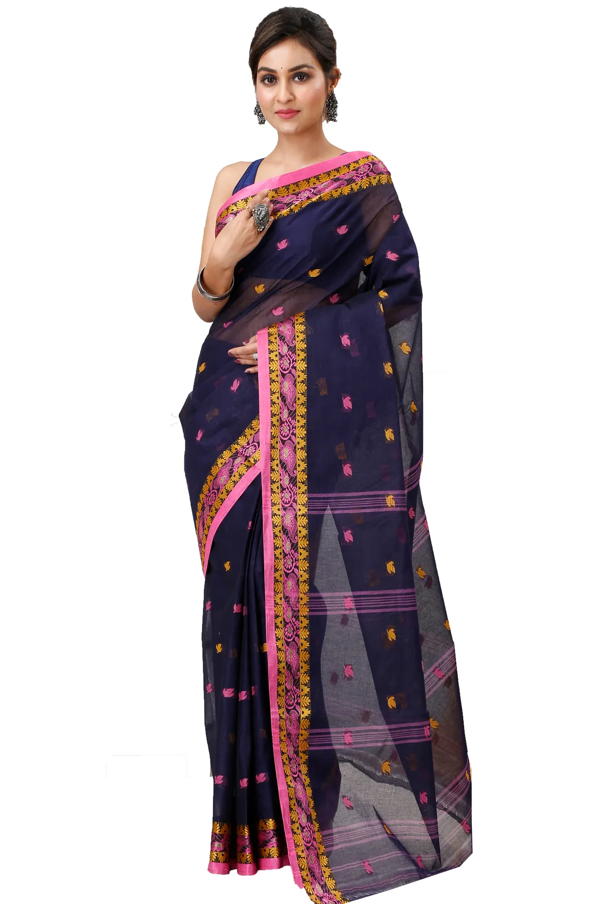 DipDiya Pure Cotton Naby Blue Leron Stories of Bengal Tant Sarees