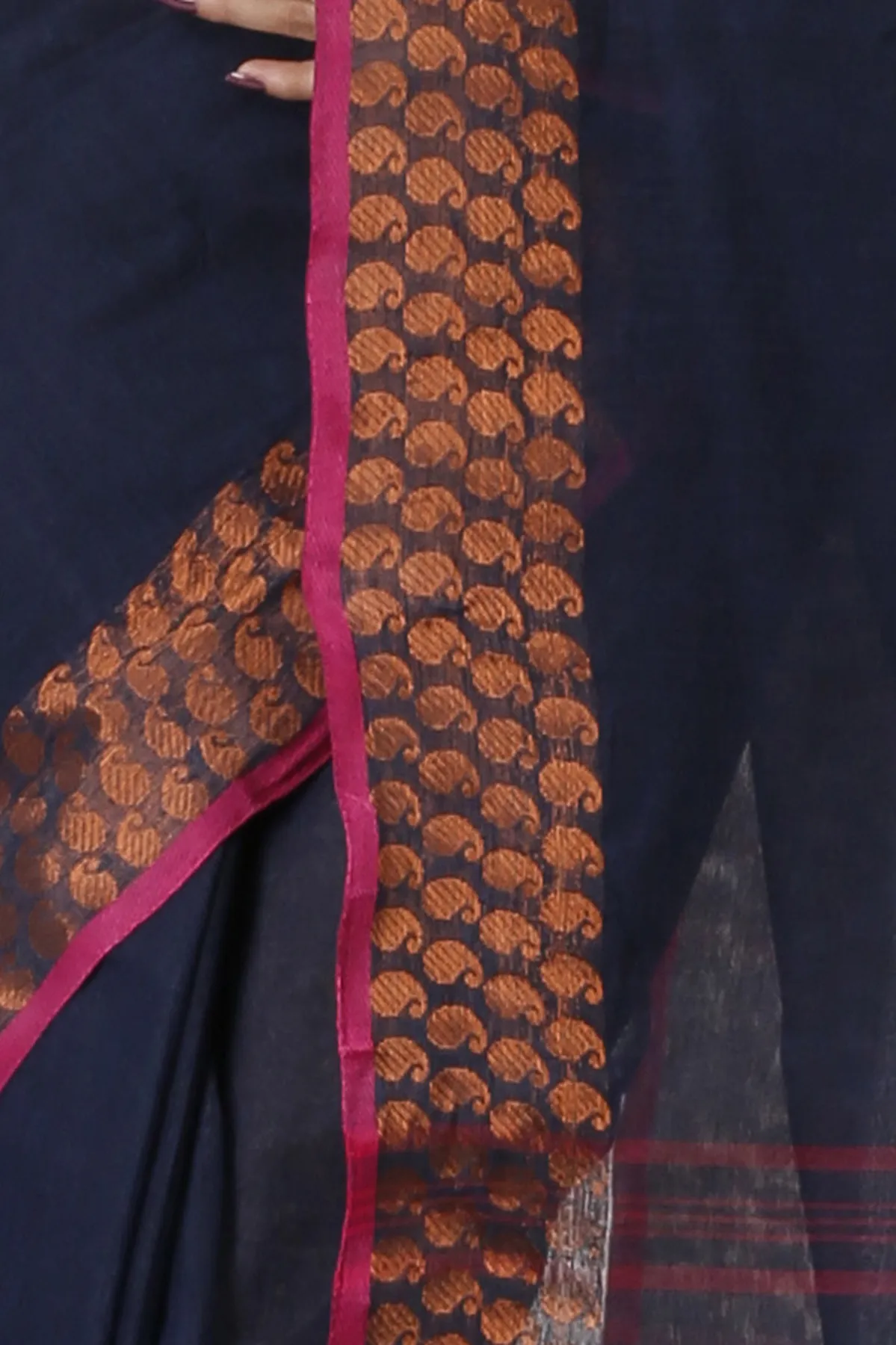 DipDiya Pure Cotton Naby Blue Lilan Pure Bengali Grace Tant Sarees