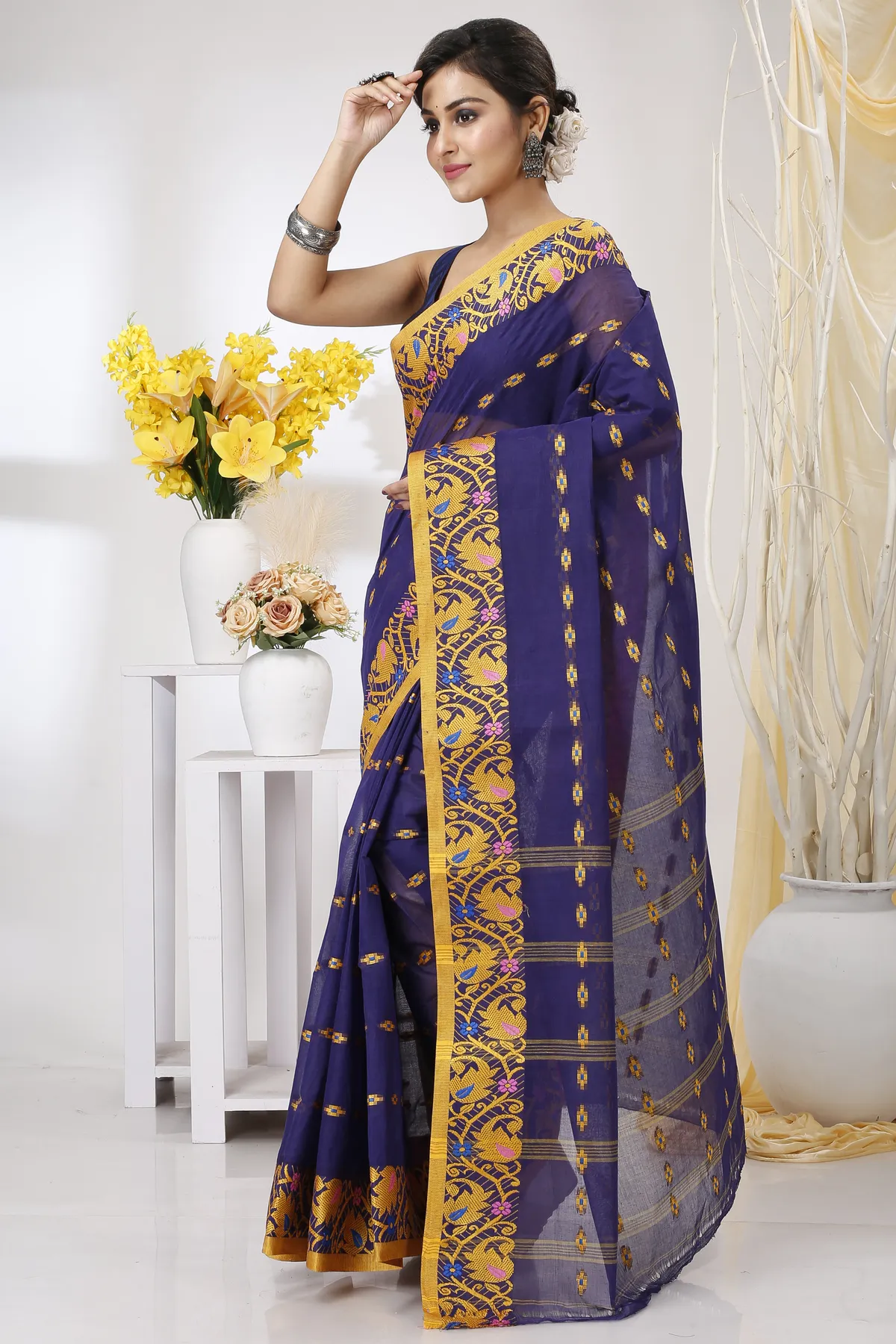 DipDiya Pure Cotton Naby Blue Lucy Elegance in Every Weave Tant Sarees