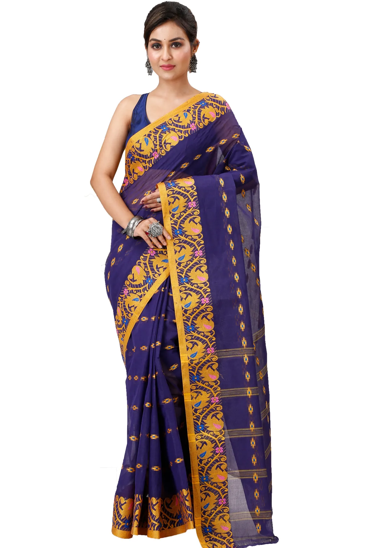 DipDiya Pure Cotton Naby Blue Lucy Elegance in Every Weave Tant Sarees