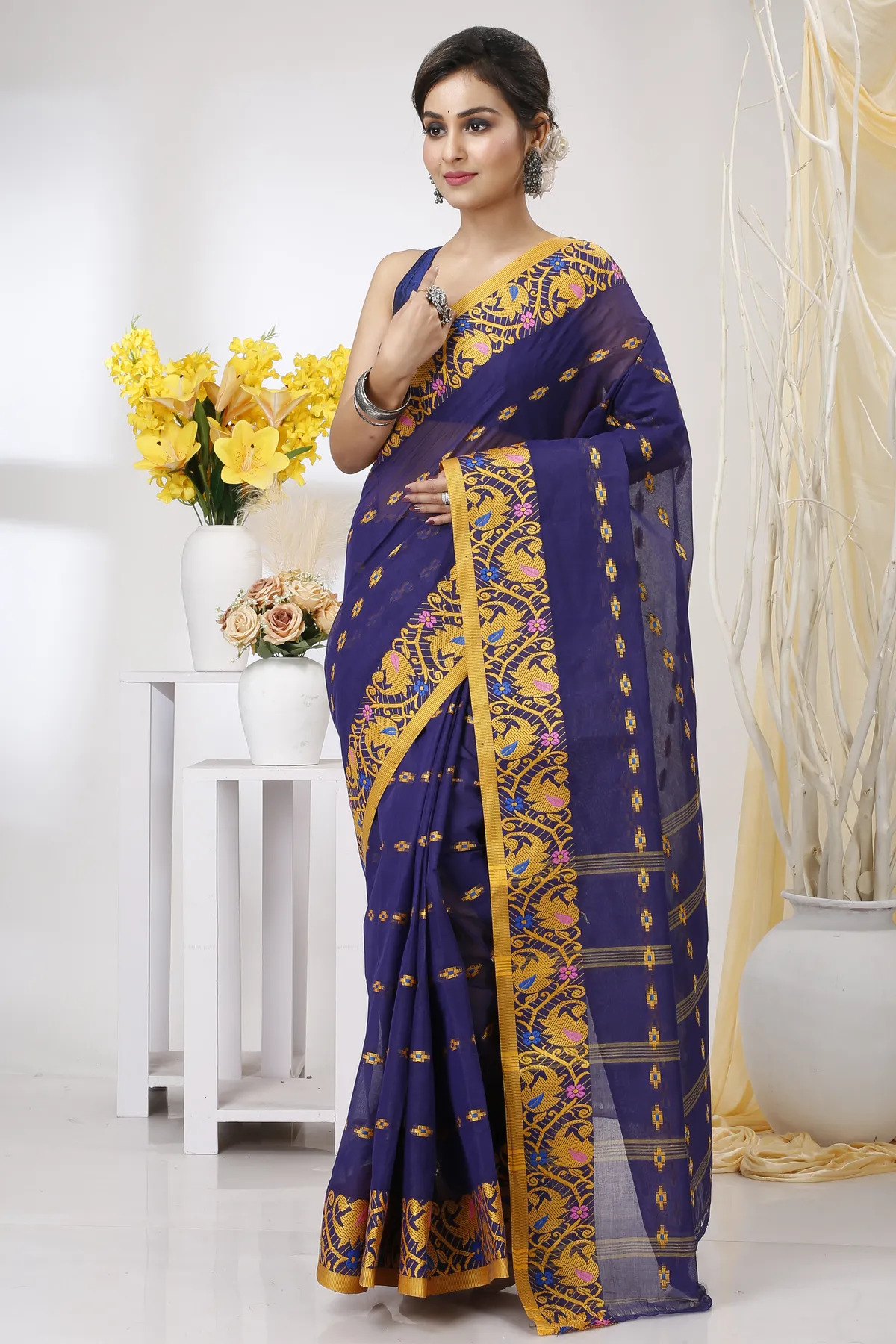 DipDiya Pure Cotton Naby Blue Lucy Elegance in Every Weave Tant Sarees