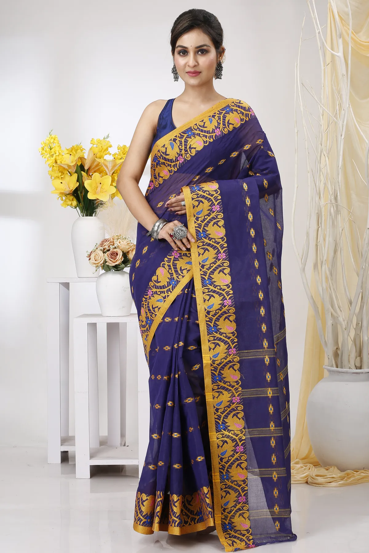 DipDiya Pure Cotton Naby Blue Lucy Elegance in Every Weave Tant Sarees