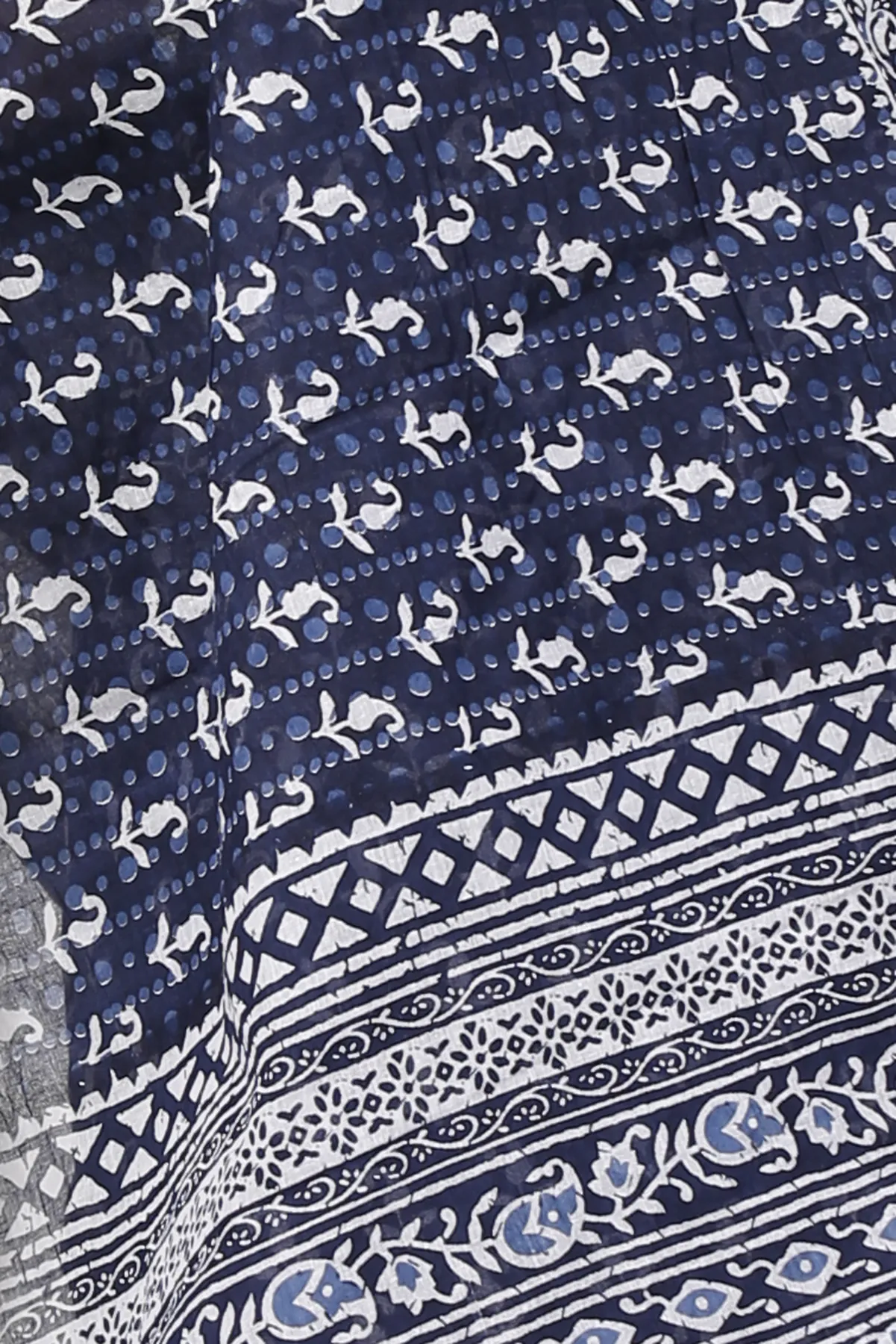 DipDiya Pure Cotton Naby Blue Mela Traditional Bengali Printed Handloom Sarees