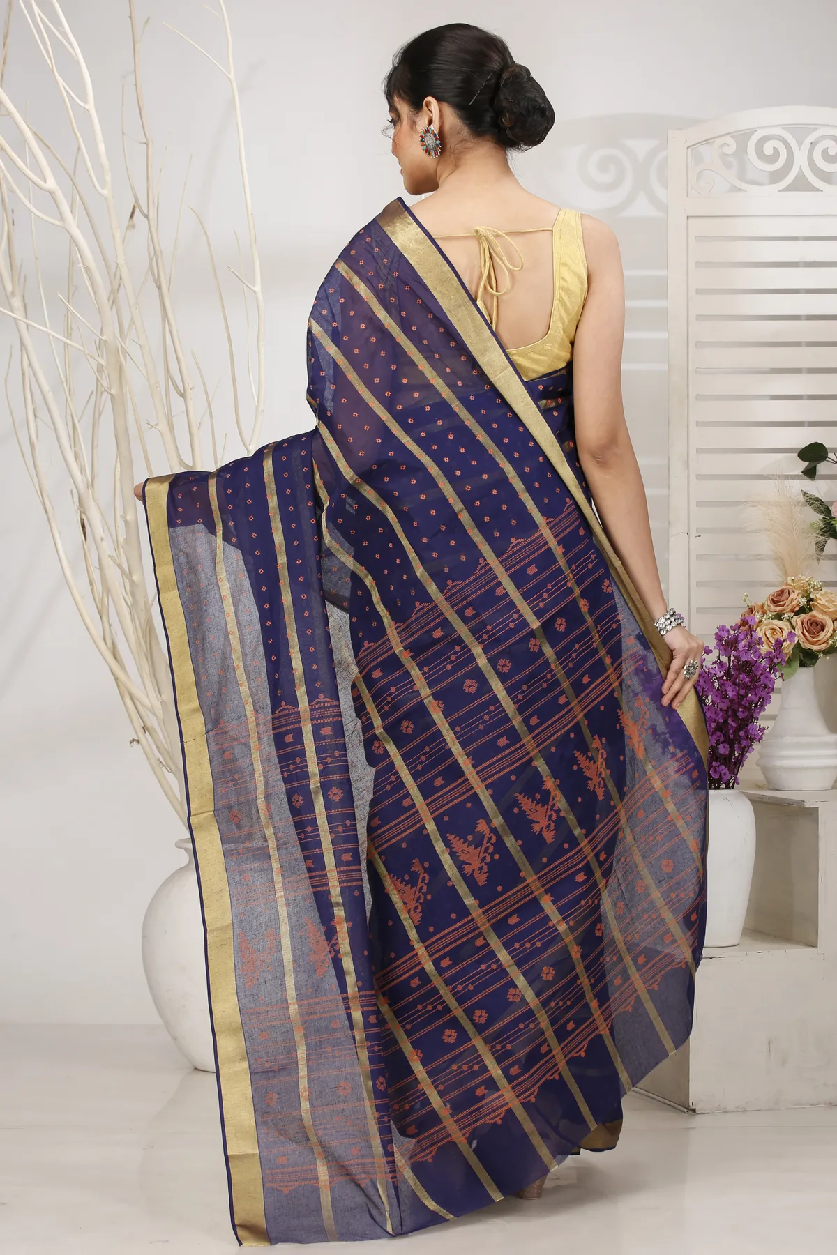 DipDiya Pure Cotton Naby Blue Mera Elegant by Tradition Tant Sarees