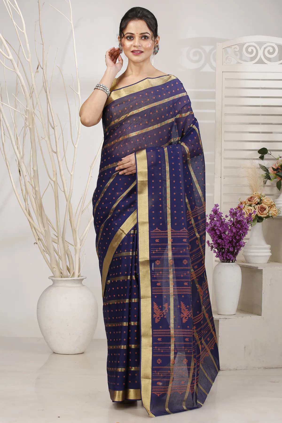 DipDiya Pure Cotton Naby Blue Mera Elegant by Tradition Tant Sarees