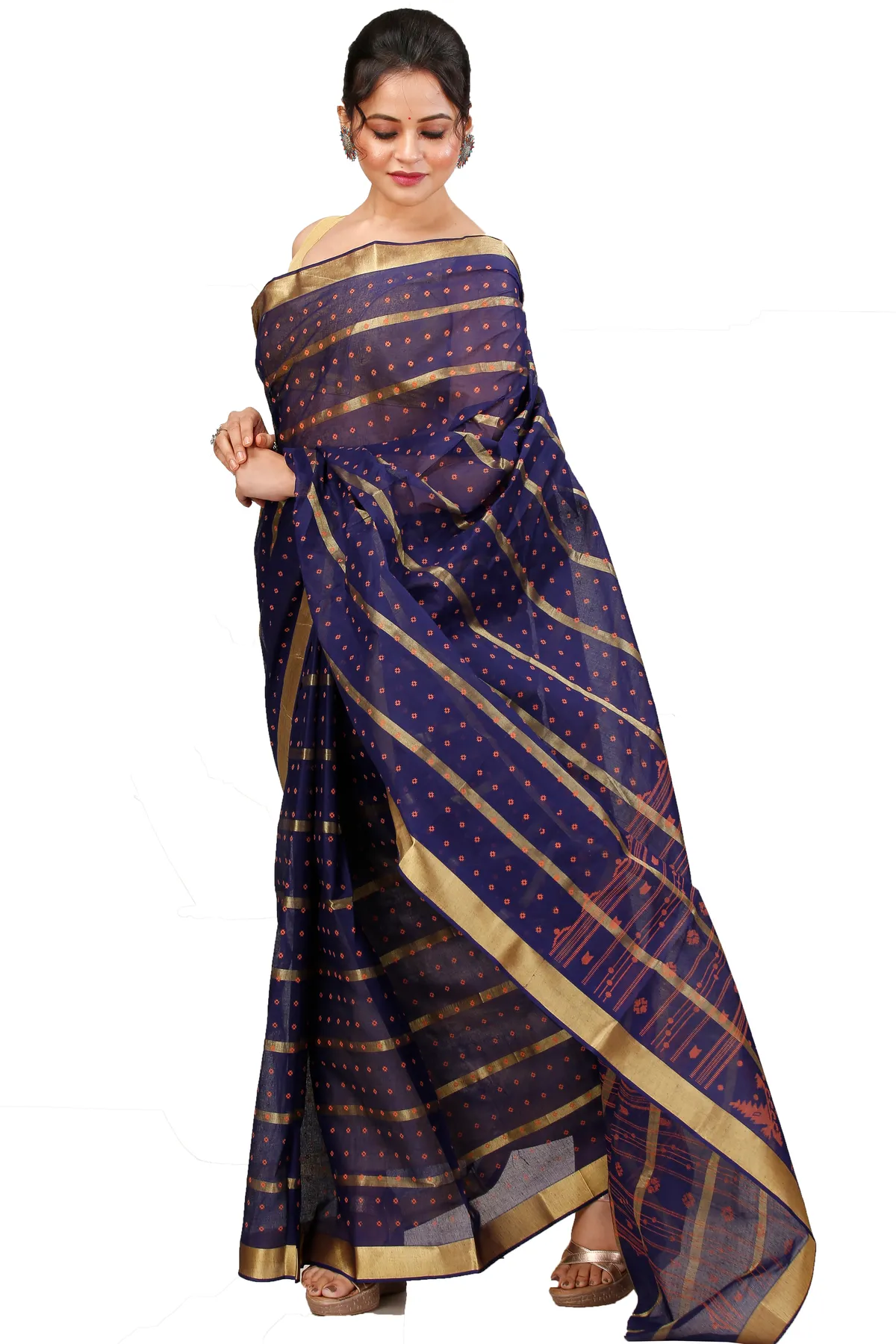 DipDiya Pure Cotton Naby Blue Mera Elegant by Tradition Tant Sarees