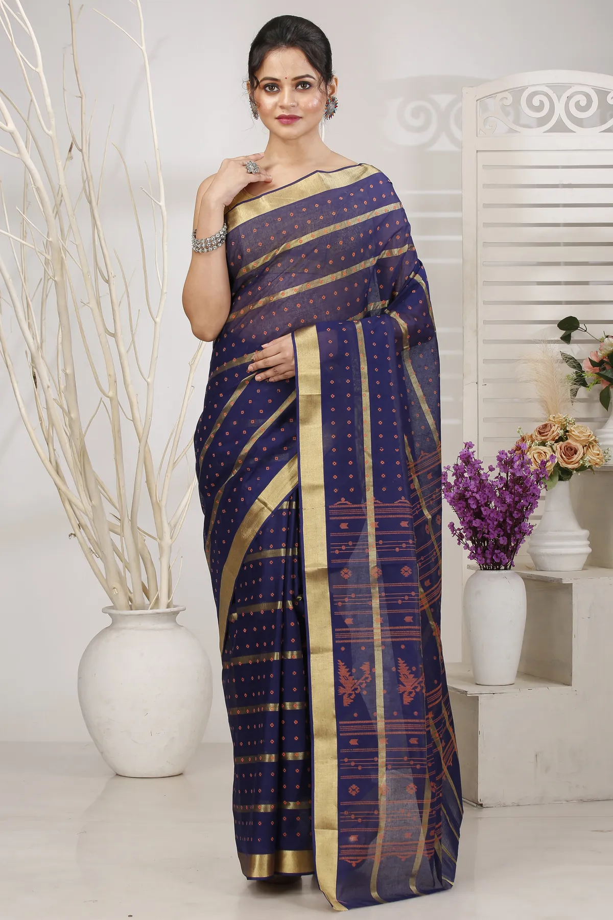 DipDiya Pure Cotton Naby Blue Mera Elegant by Tradition Tant Sarees