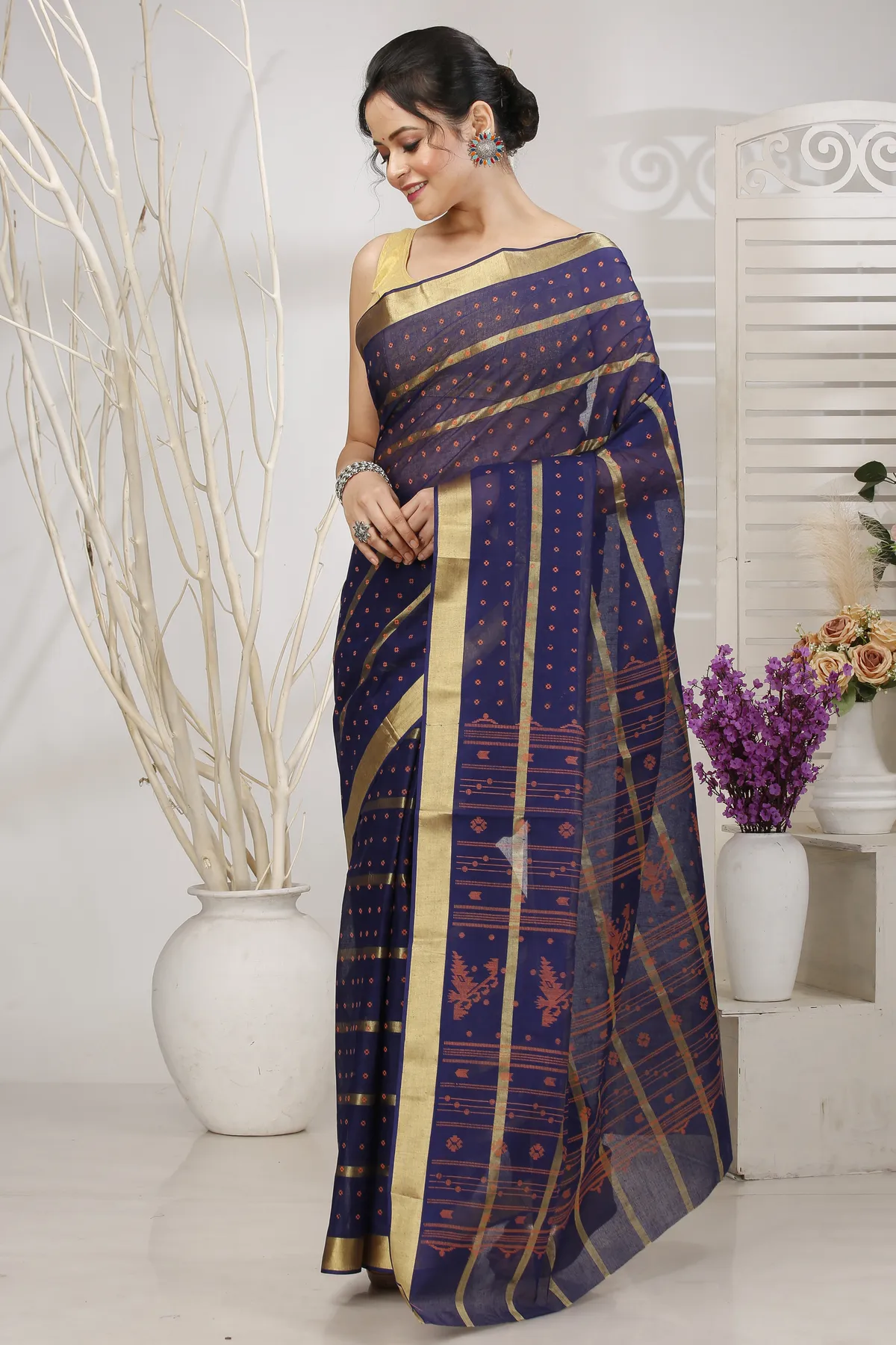 DipDiya Pure Cotton Naby Blue Mera Elegant by Tradition Tant Sarees