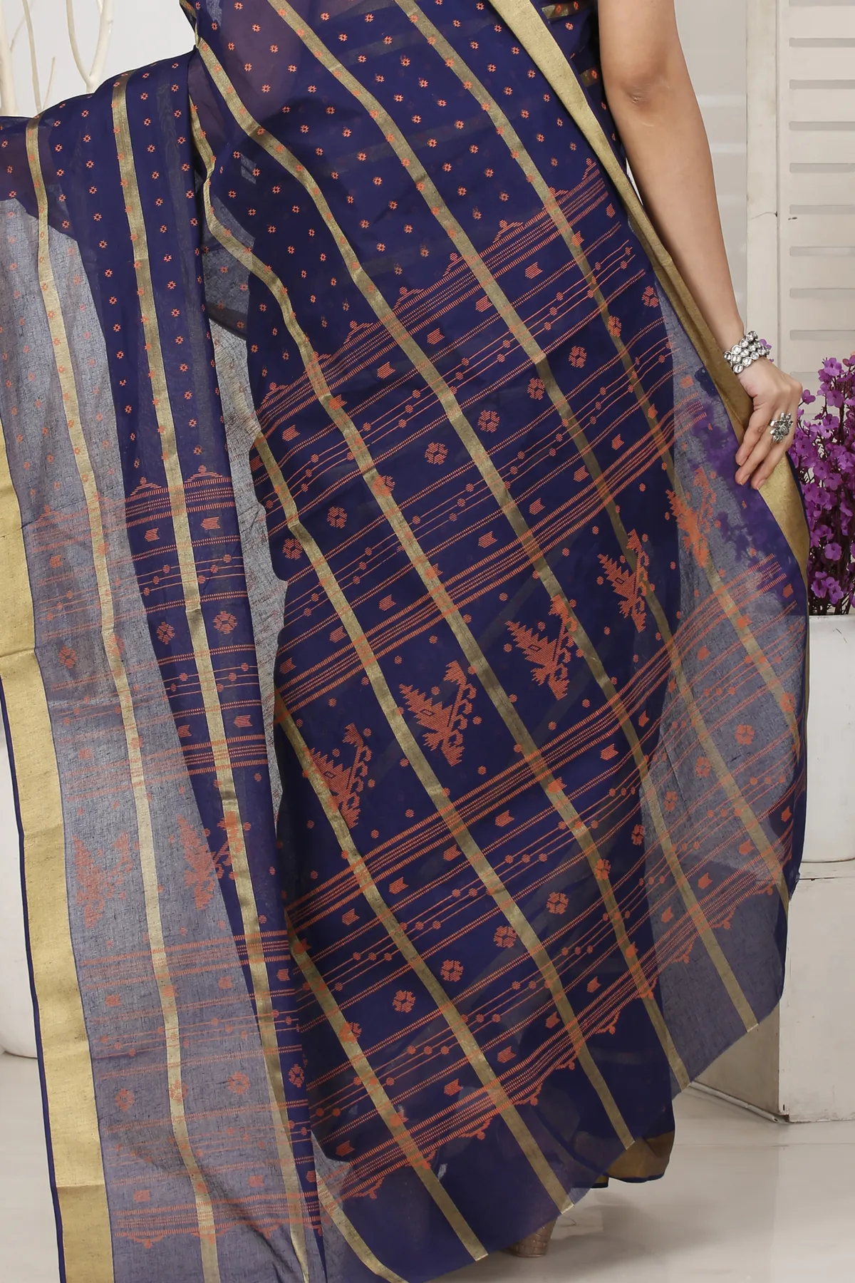 DipDiya Pure Cotton Naby Blue Mera Elegant by Tradition Tant Sarees