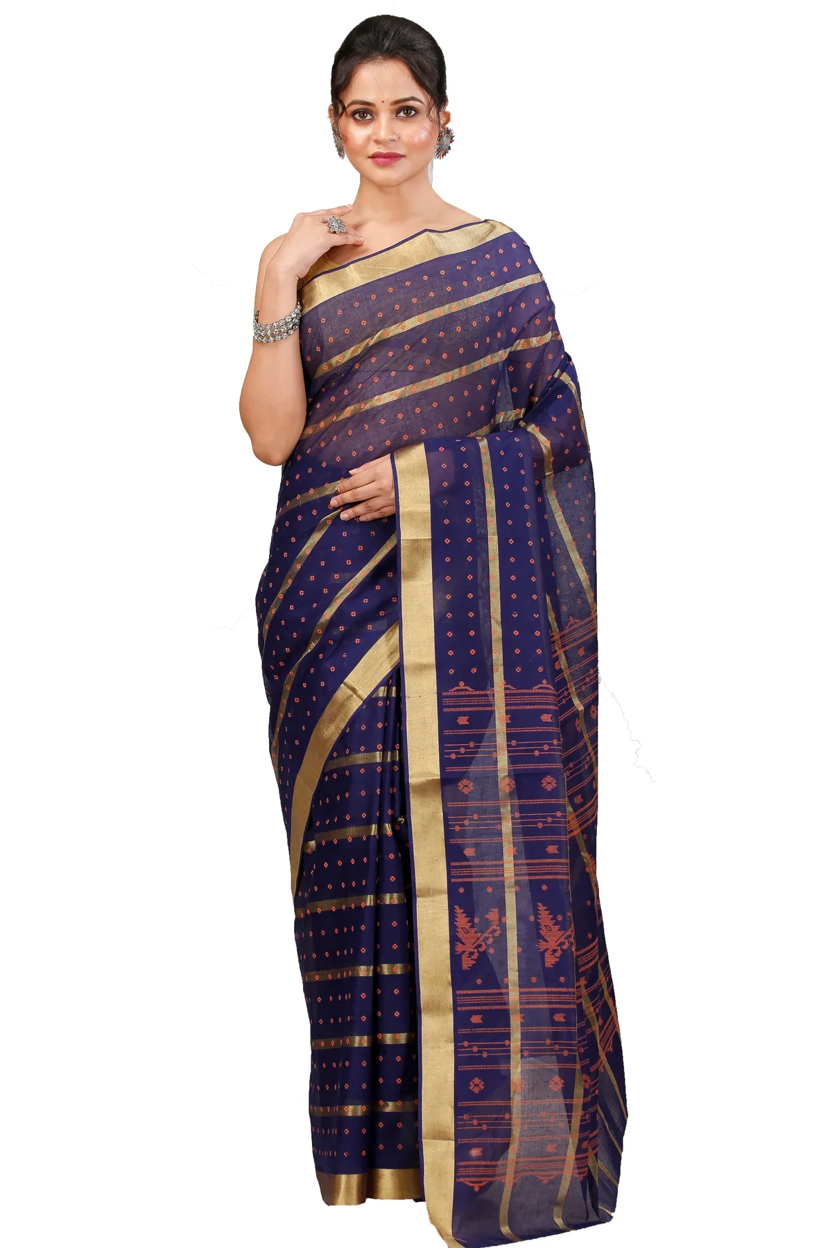 DipDiya Pure Cotton Naby Blue Mera Elegant by Tradition Tant Sarees