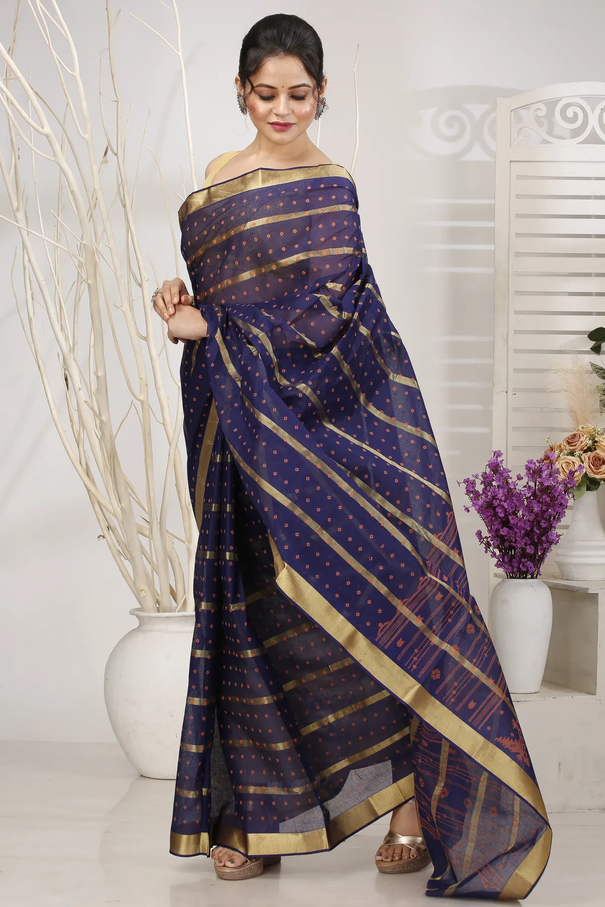 DipDiya Pure Cotton Naby Blue Mera Elegant by Tradition Tant Sarees