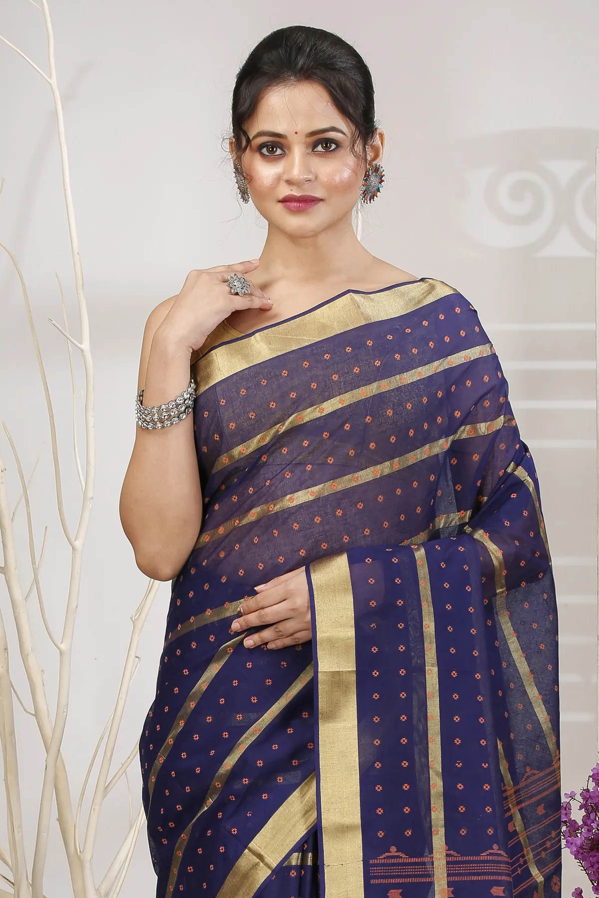 DipDiya Pure Cotton Naby Blue Mera Elegant by Tradition Tant Sarees