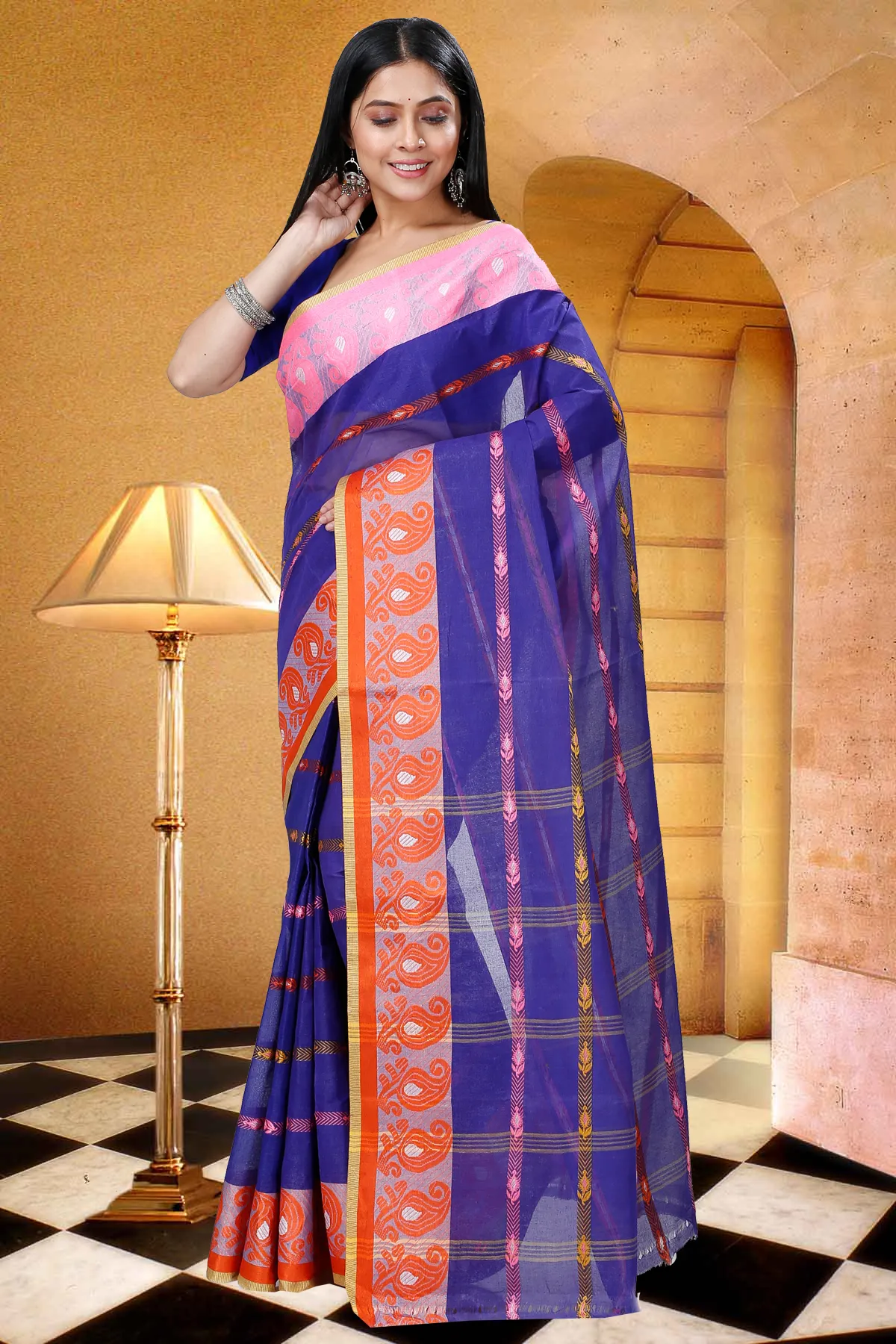 DipDiya Pure Cotton Naby Blue Nehan Essence of Bengal Tant Sarees