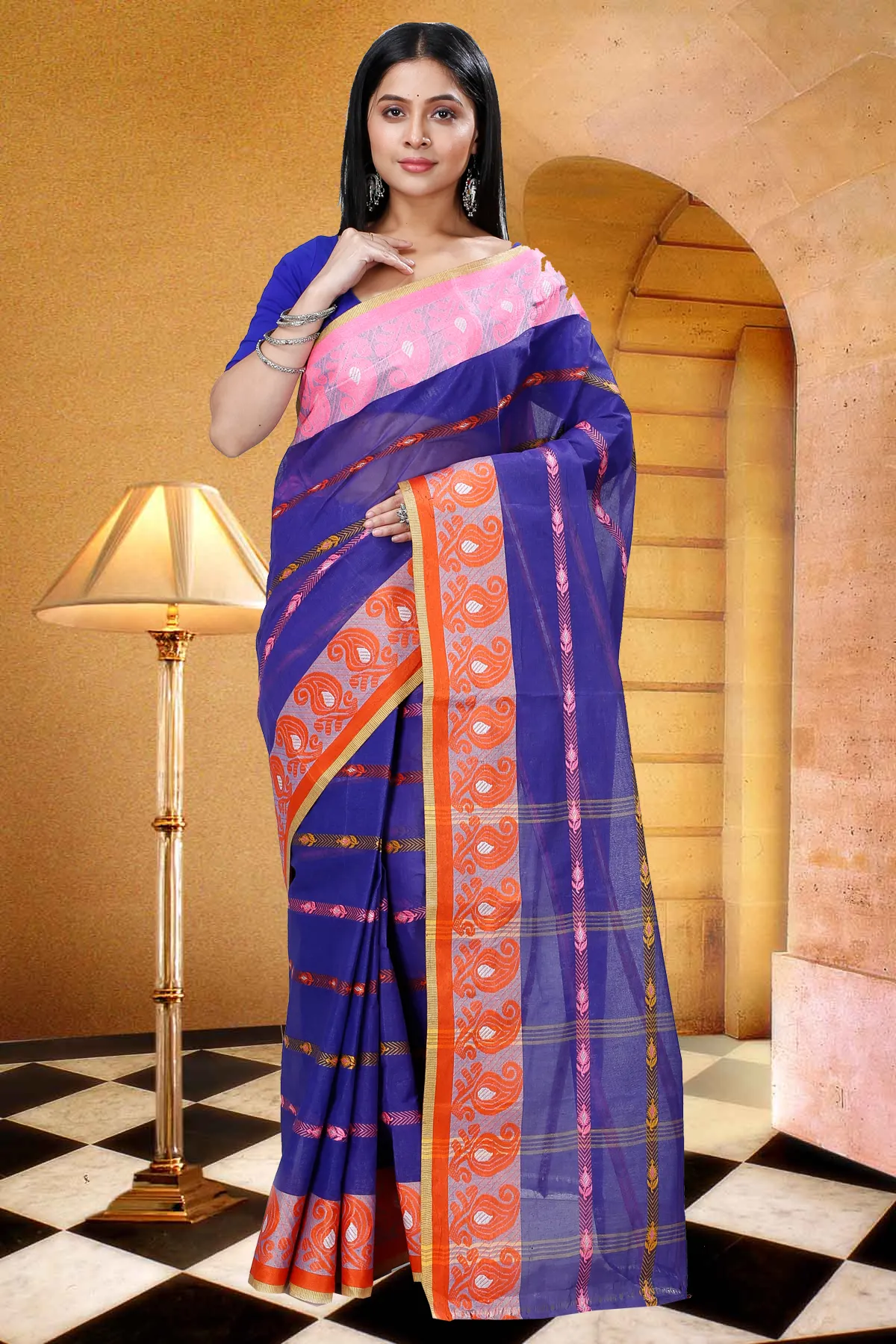 DipDiya Pure Cotton Naby Blue Nehan Essence of Bengal Tant Sarees