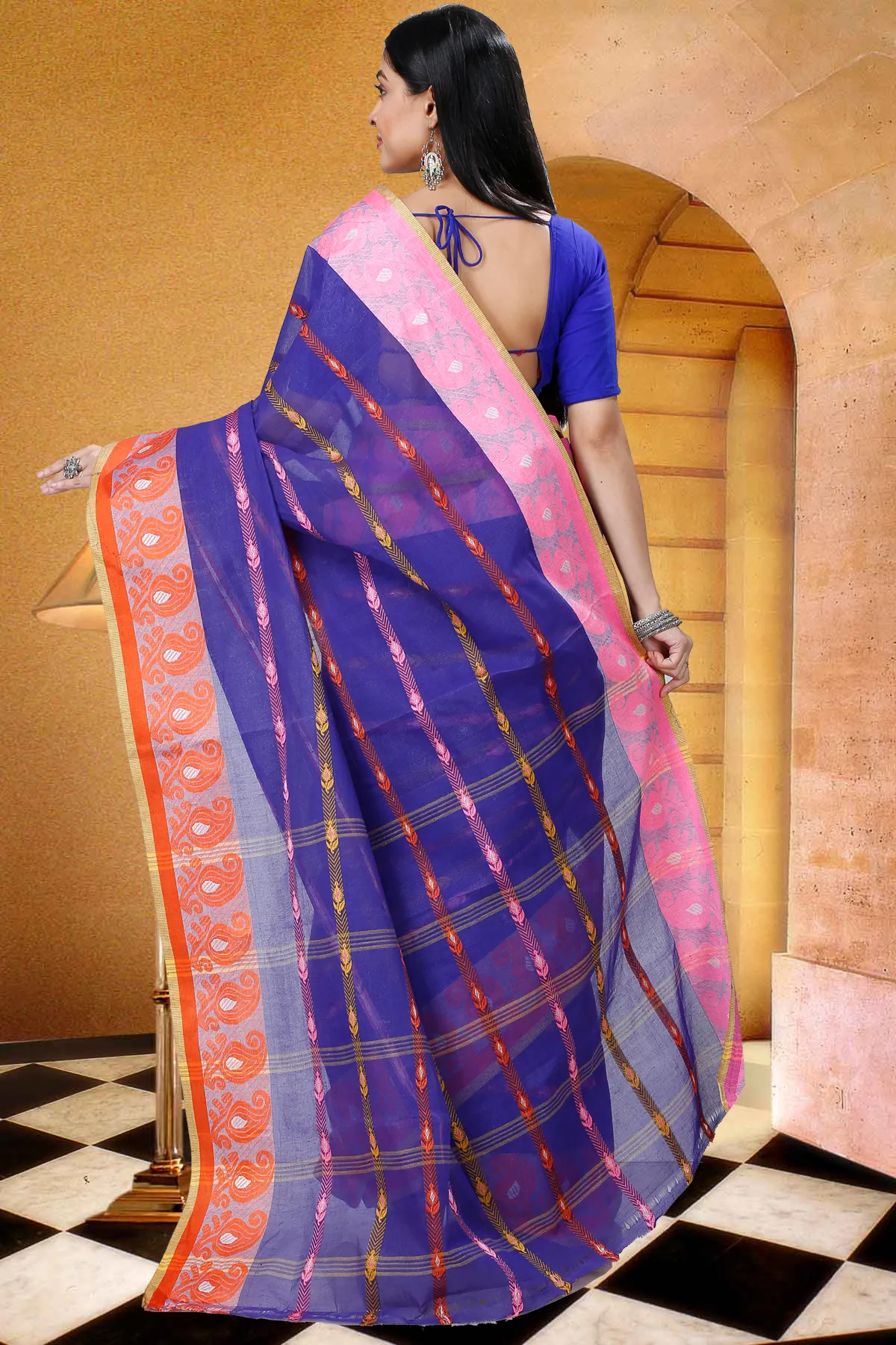 DipDiya Pure Cotton Naby Blue Nehan Essence of Bengal Tant Sarees