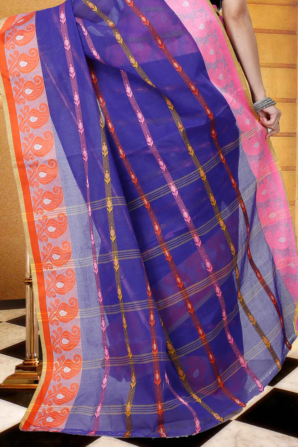 DipDiya Pure Cotton Naby Blue Nehan Essence of Bengal Tant Sarees