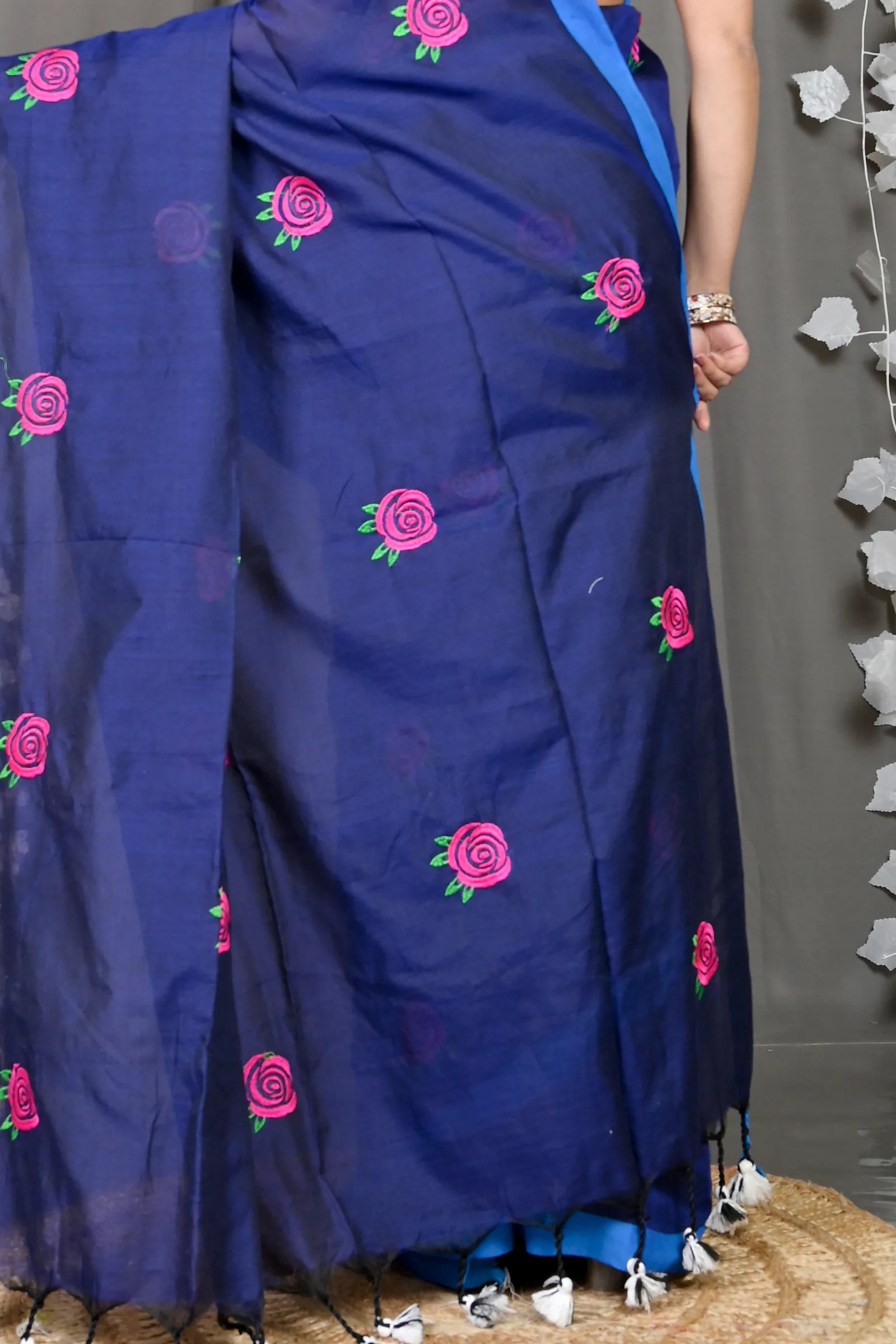 DipDiya Pure Cotton Naby Blue Parag Artisan Woven Embroidery Handloom sarees