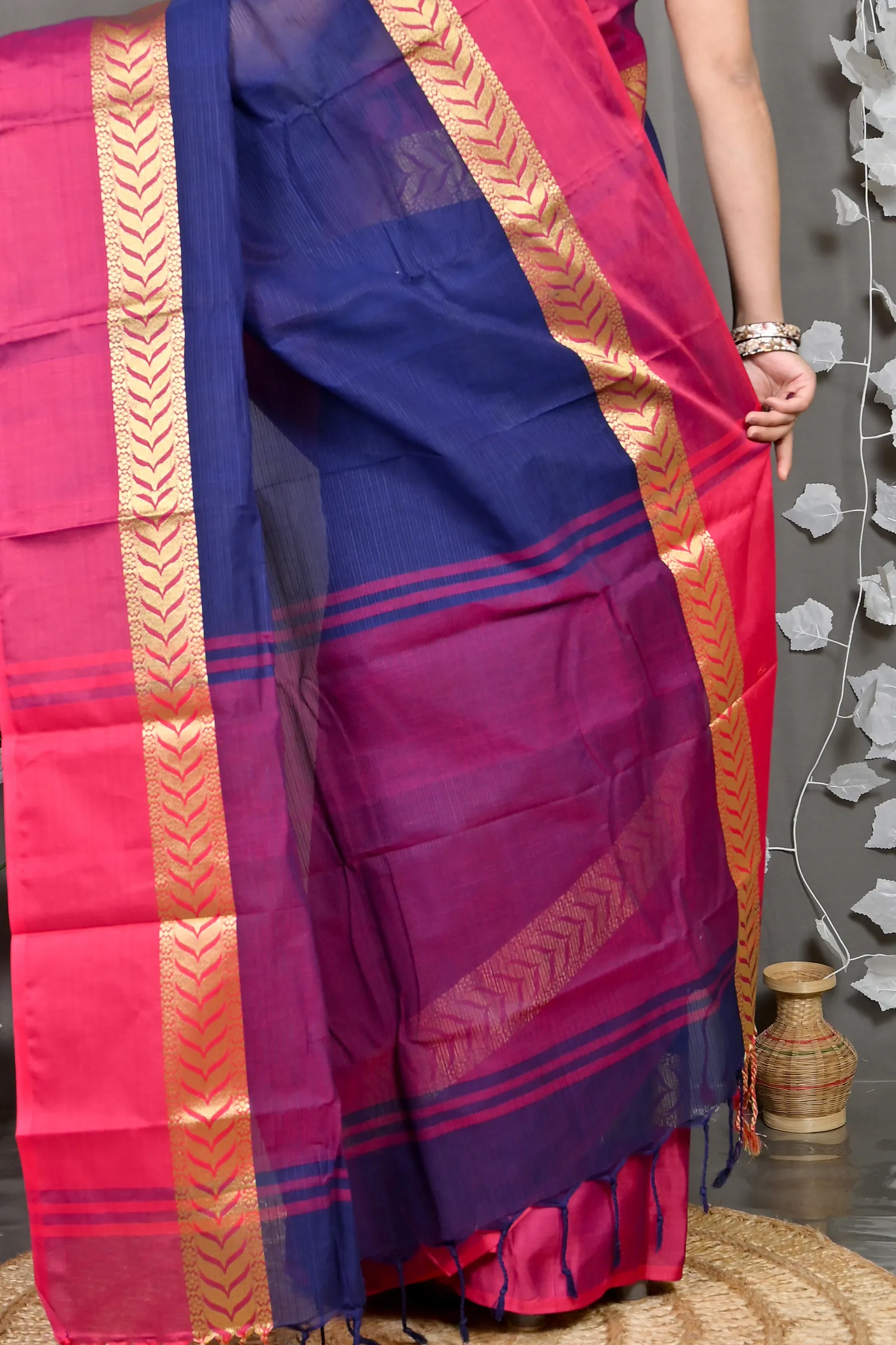 DipDiya Pure Cotton Naby Blue Parvin Traditional Bengali Tant Sarees