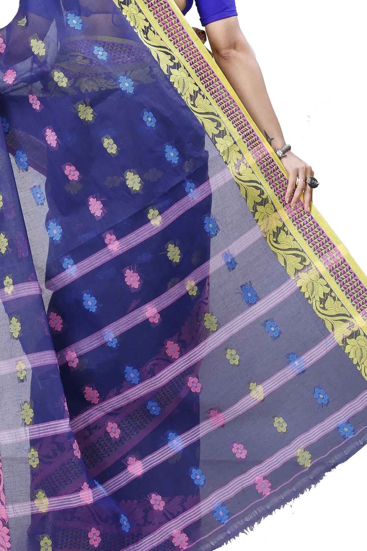 DipDiya Pure Cotton Naby Blue Raina Bengal’s Tradition Tant Sarees