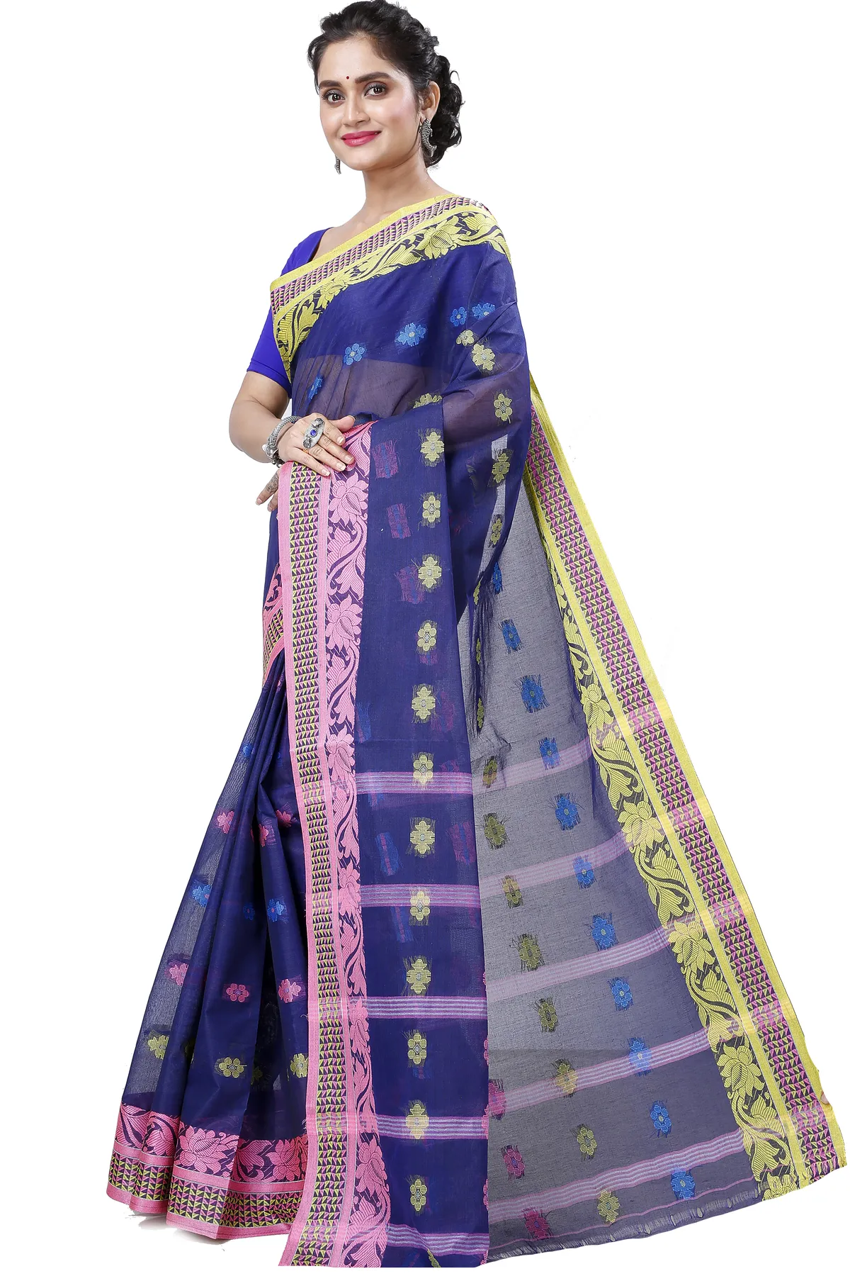 DipDiya Pure Cotton Naby Blue Raina Bengal’s Tradition Tant Sarees