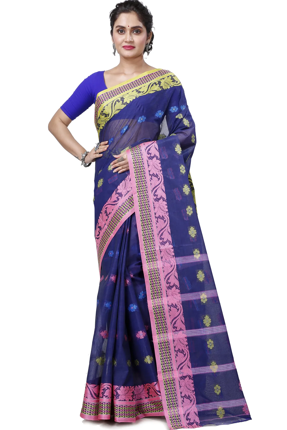 DipDiya Pure Cotton Naby Blue Raina Bengal’s Tradition Tant Sarees