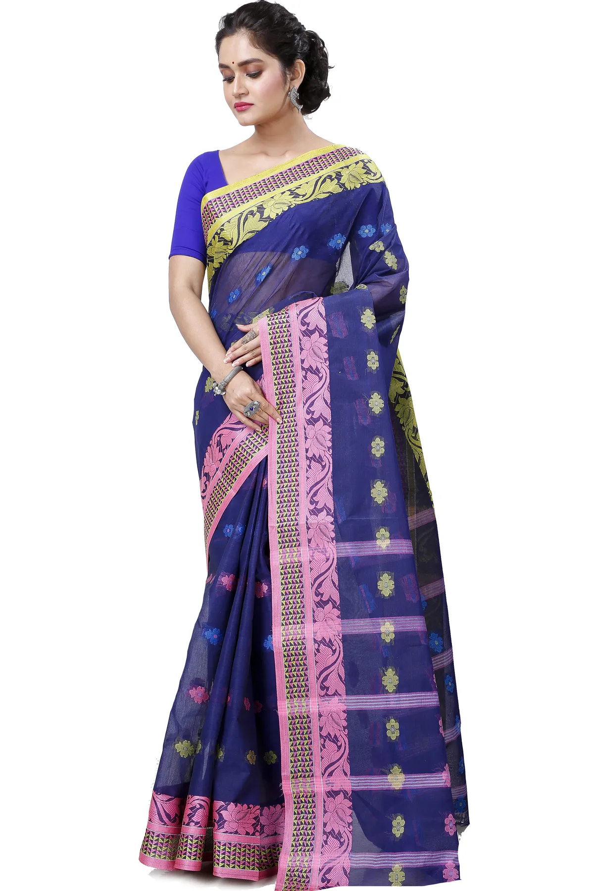 DipDiya Pure Cotton Naby Blue Raina Bengal’s Tradition Tant Sarees