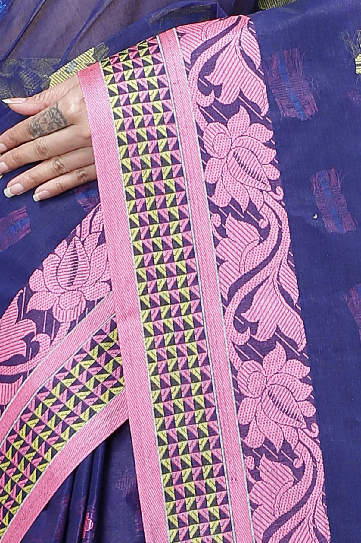 DipDiya Pure Cotton Naby Blue Raina Bengal’s Tradition Tant Sarees