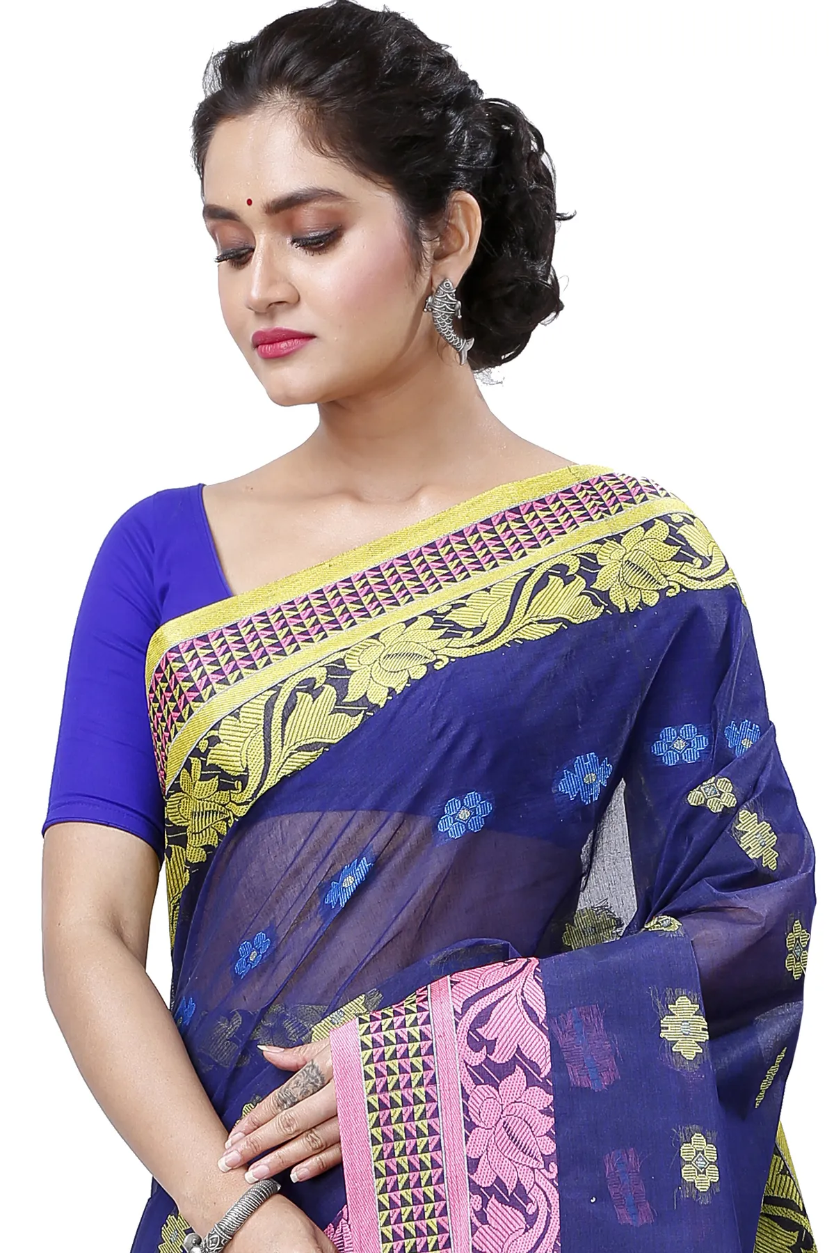 DipDiya Pure Cotton Naby Blue Raina Bengal’s Tradition Tant Sarees