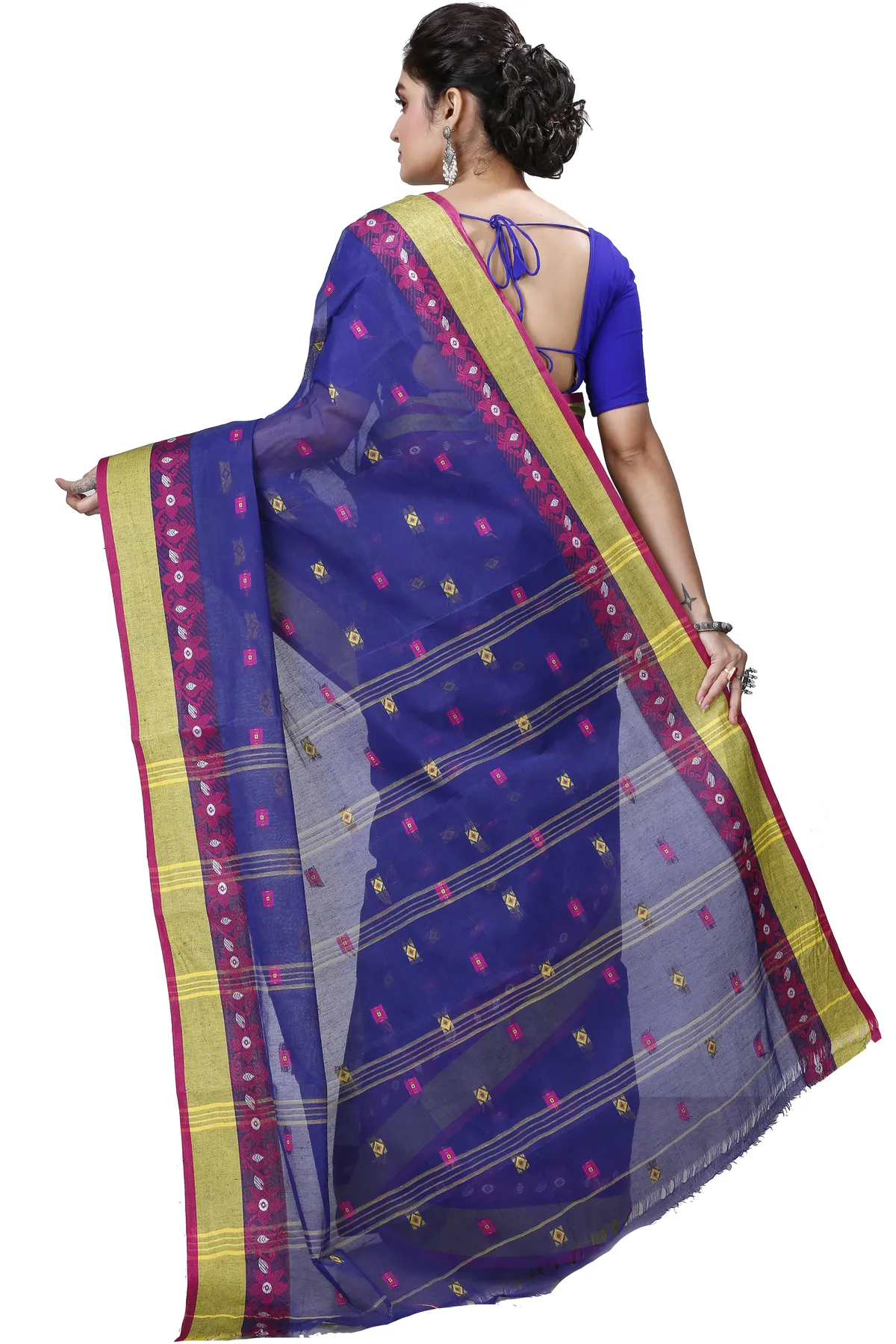 DipDiya Pure Cotton Naby Blue Ramala Timeless Elegance Tant Sarees